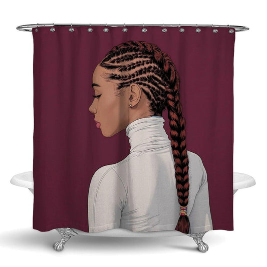 100% BLUE COLLAR Fashion Bathroom Decorative Shower Curtain Set with Curtain Hooks, African American Black Woman Girl Painting 72"x 70"
