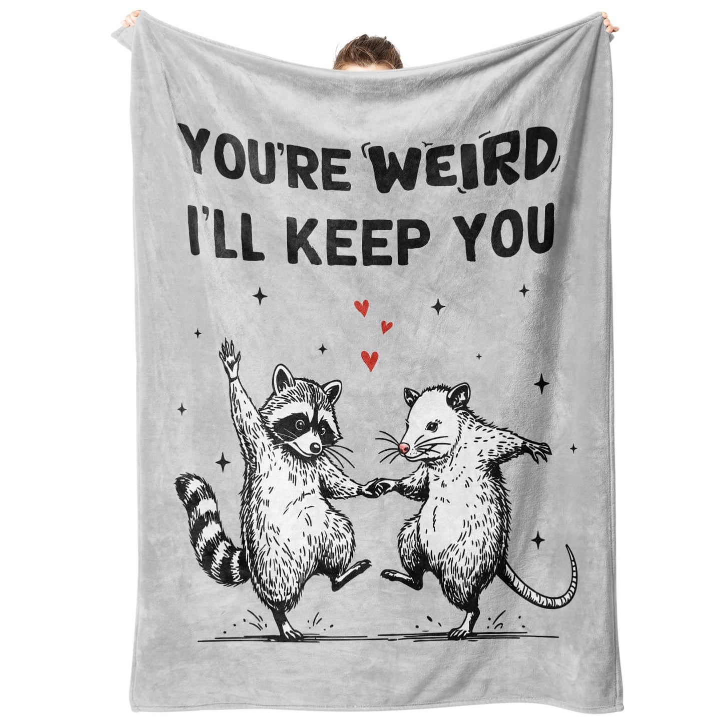 SteadStyle Best Friend Birthday Gifts for Women, Funny “You’re Weird” Blanket for Her Him, Valentines Birthday Gift for Boyfriend Girlfriend, Cute Raccoon Opossum Blanket for Couples Friends Bestie