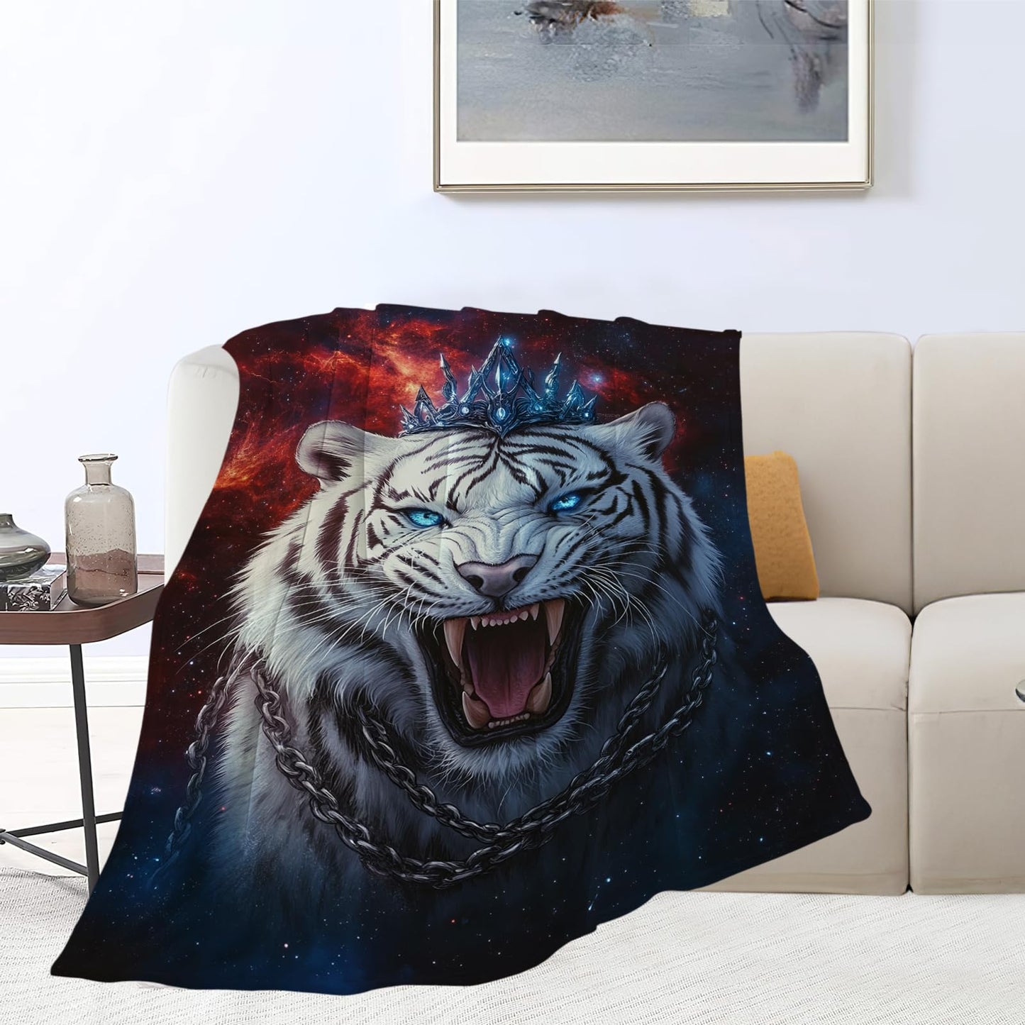 Tiger Blanket, Animal Throw Blanket, Tigers Gifts, Animals Blankets, White Tiger Stuff Fleece Flannel Plush for Women Men Boys Girls Lovers Adults Soft Bedding for Sofa Bed Office Home Decor 40"X50"