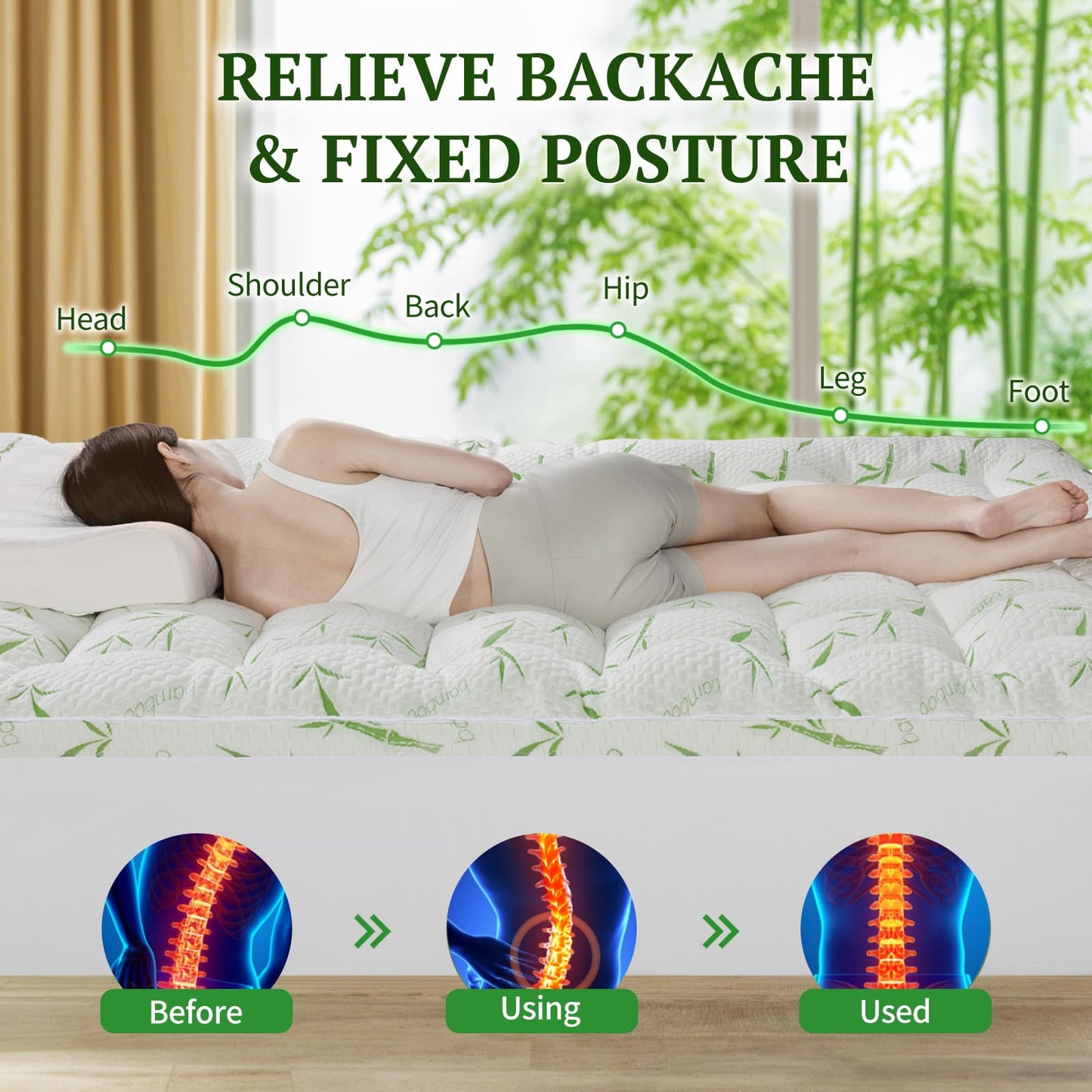 LIANLAM Mattress Topper Twin Size - 1500GSM 3D+7D Down Alternative Fill 3 in Pillow Top Mattress Pad, Viscose Made from Bamboo Cover, Extra Firm for Back Pain, 6"-18" Deep Pocket (39"x75")