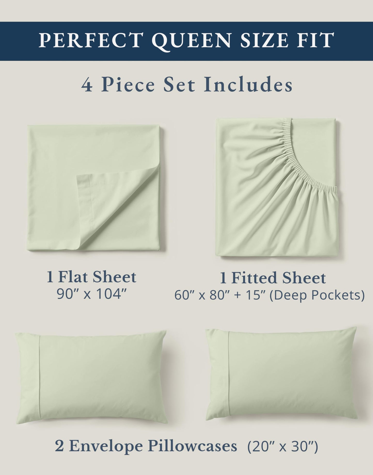 LANE LINEN 100% Organic Cotton Sheets Queen Size Bed Set, Machine Wash Eco Friendly Sustainably Produced Cotton Queen Sheet Set, Soft & Comfy Long Stabple Naturally Cooling Sheets– Mineral