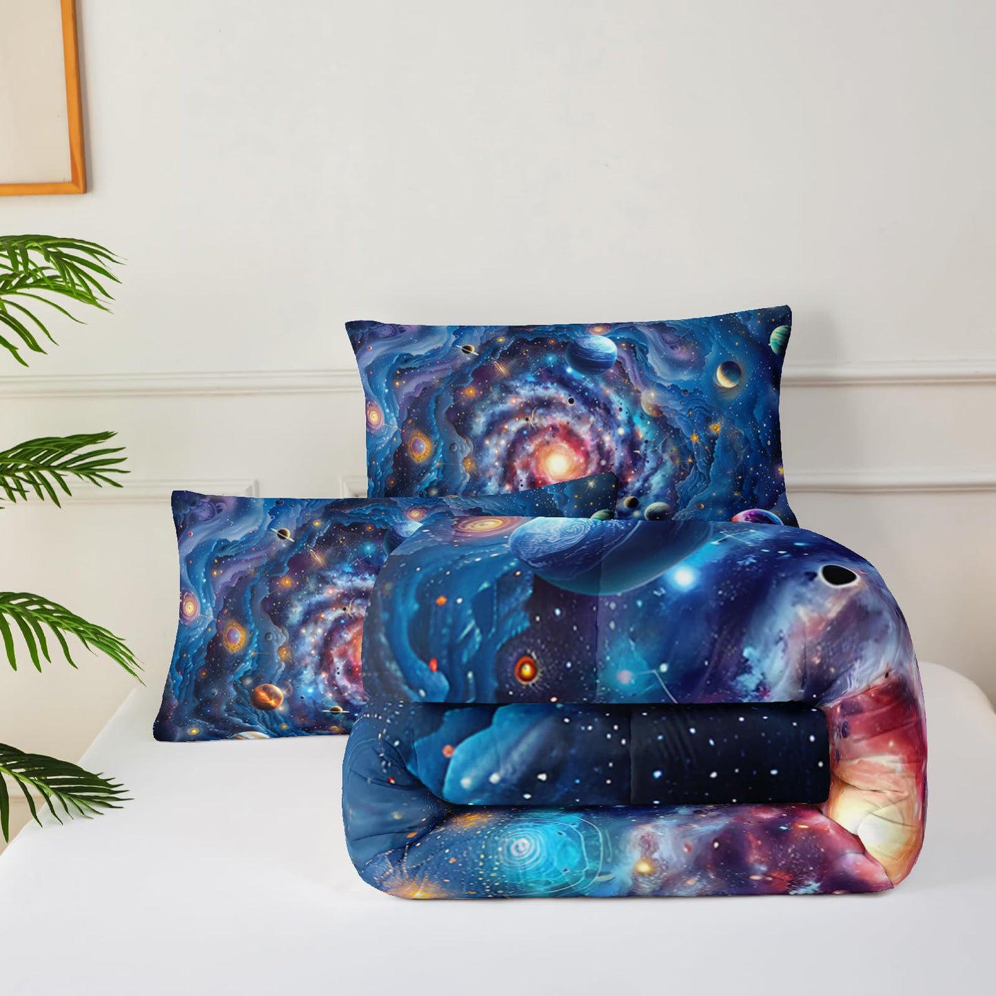 lneffble Twin Size Galaxy Comforter Set for Kids，Outer Space Themed Twin Bedding Sets for Boys，Boys Twin Quilt Set Space，Galaxy Themed Bedroom Decor