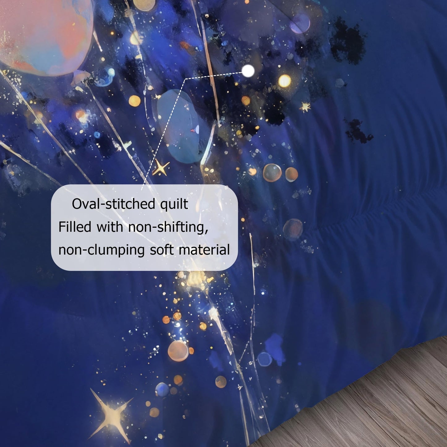 EDGZKO Navy Blue Galaxy Balloon Bedding Set Full Size Starry Sky Print Comforter Set Soft Microfiber Bed Sets for Kids Girls Boys Teens Adults Room Decor, 1 Comforter 2 Pillowcases