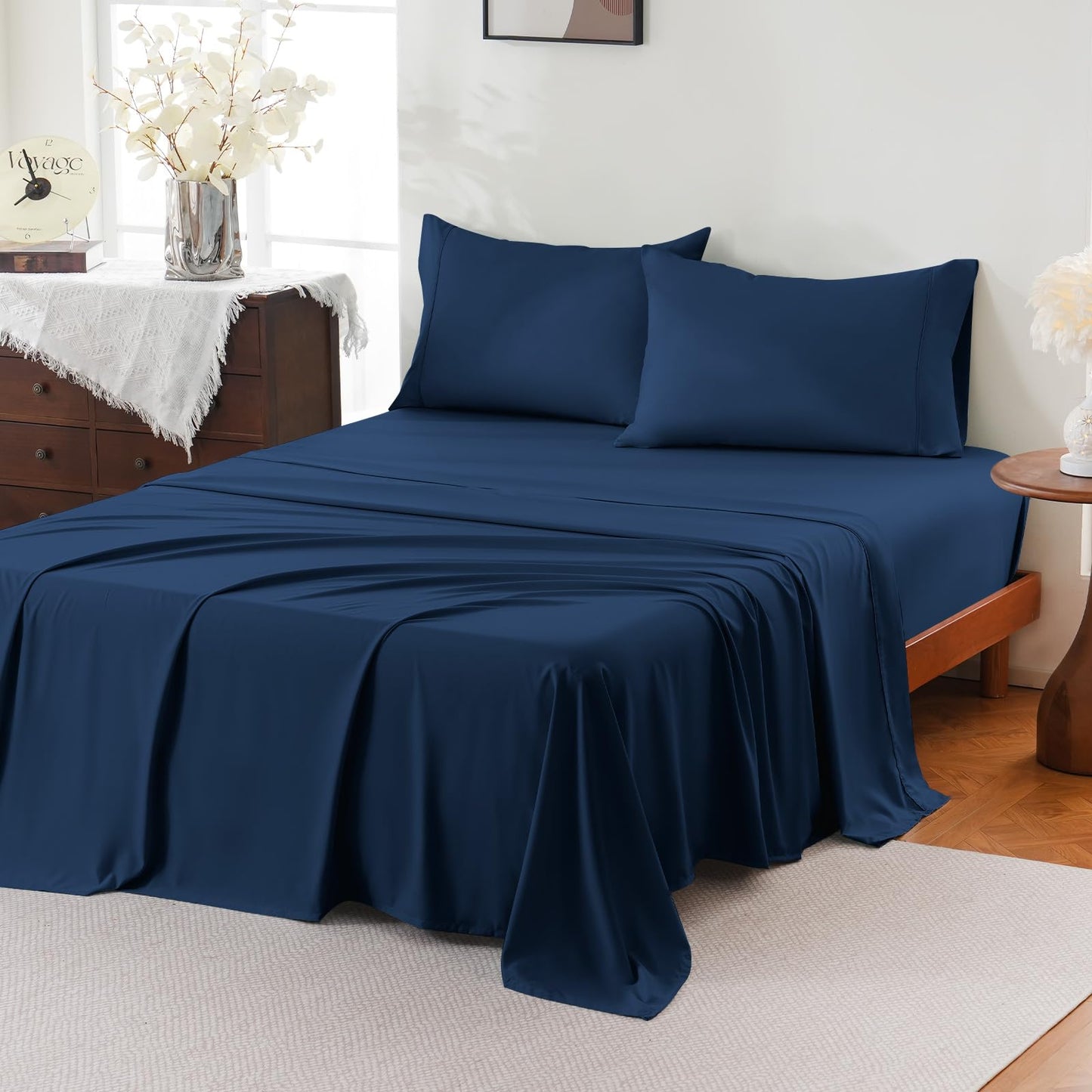 ChicView Full Sheet Set,4 Pieces Hotel Luxury Breathable Soft Microfiber Bedsheets, Anti Pilling Deep Pockets Easy Care Bed Sheets, Navy Blue