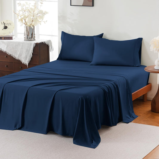 ChicView Full Sheet Set,4 Pieces Hotel Luxury Breathable Soft Microfiber Bedsheets, Anti Pilling Deep Pockets Easy Care Bed Sheets, Navy Blue