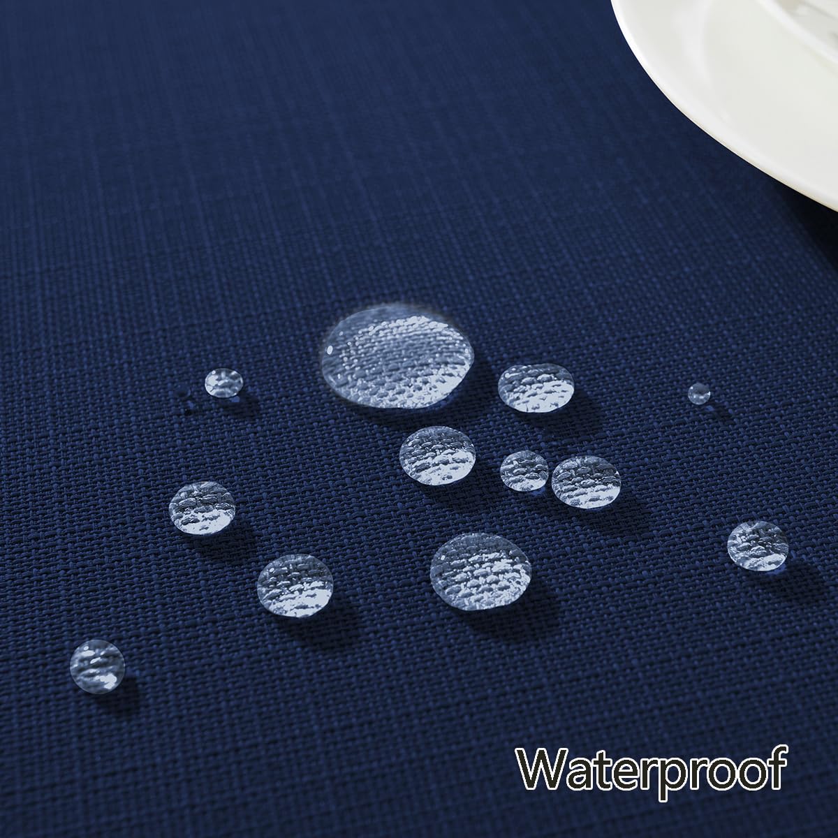 Faux Linen Tablecloth Rectangle Waterproof Washable Natural Textured Fabric Table Cloths, Heavy Weight Table Cover for Dining, Party, Holiday, Indoor, Outdoor (60 x 102 Inch Rectangular, Navy Blue)