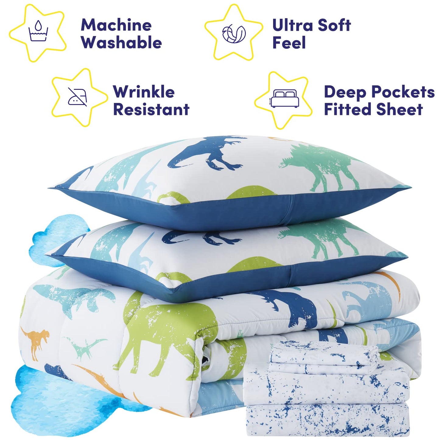 Kids Bedding Set Bed in a Bag for Boys and Girls Toddlers Printed Sheet Set and Comforter , Twin, Dinosaur