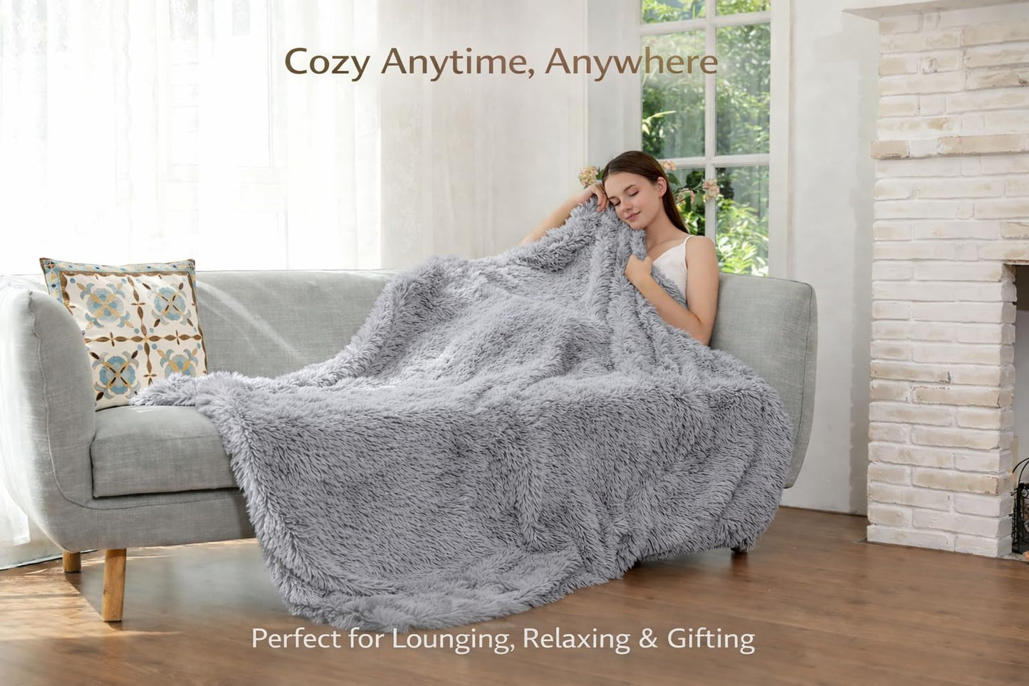 Shaggy Faux Fur Throw Blanket 60" x 70" – Ultra Soft Fluffy Plush Blanket, Double-Sided Cozy Micromink, Lightweight Warm Blanket for Couch, Bed, Sofa, Machine Washable (Grey)