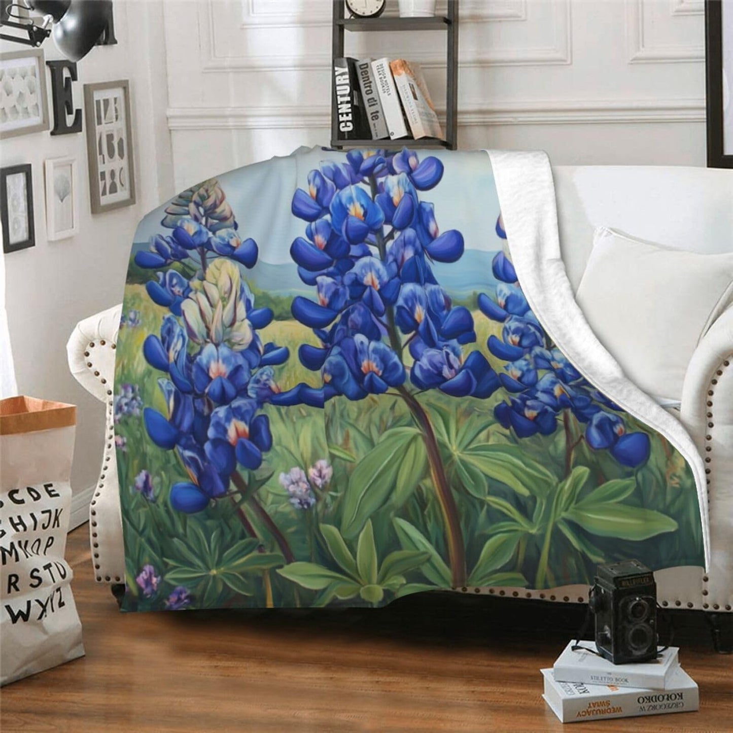 Qycazzw Bluebonnet Wildflower Blanket Gifts for Women Kids, Country Theme Flannel Blankets, Warm Cozy Soft Throw for Bedroom, Camping, Couch, Decor 50x60 in