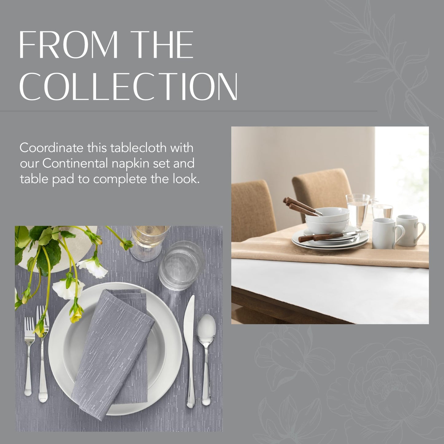 Threadmade Continental Solid Texture Water Resistant Tablecloth, Gray - 60" W x 102" L