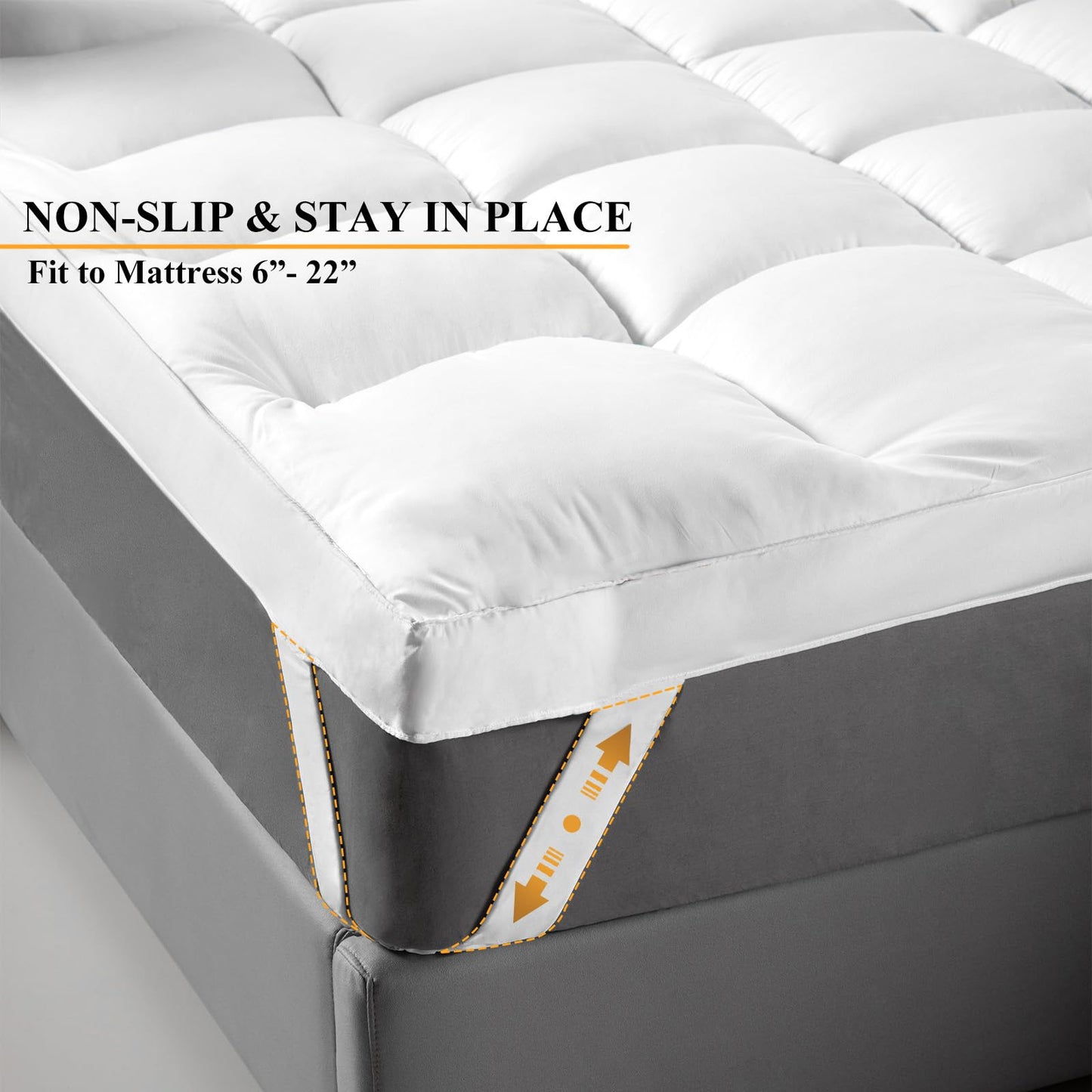 1400 GSM Extra Thick Queen Mattress Topper Cooling Pillow Top Mattress Topper Queen Size Bed, Plush Soft Down Alternative Mattress Pad with Elastic Straps, 6-22 Inches Deep, Back Support
