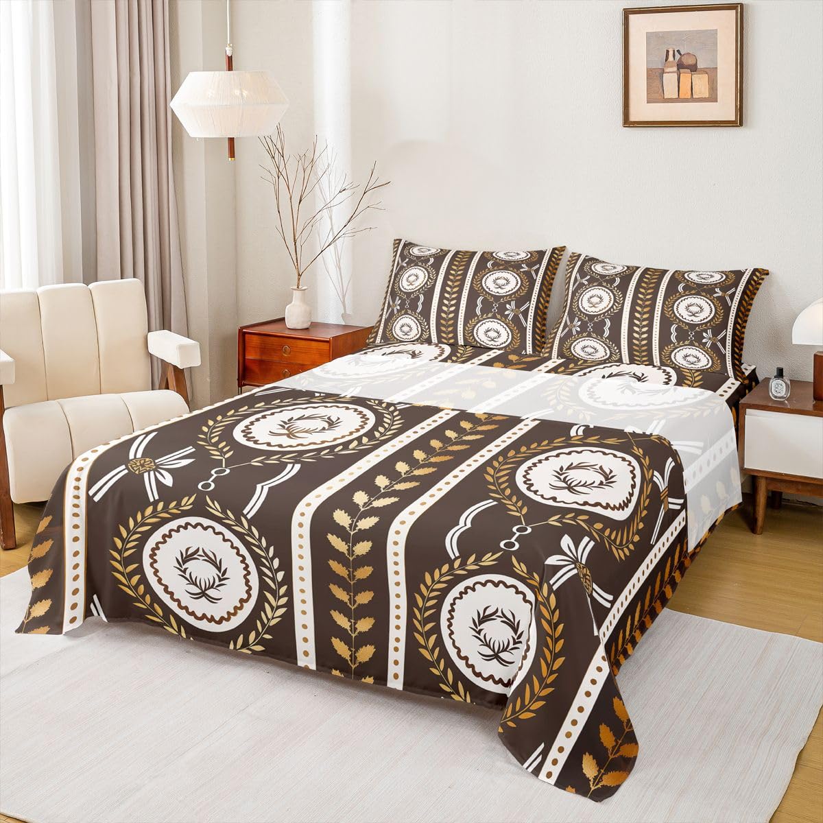 Erosebridal Geometric Paisley Bed Sheets Set Full Rustic Aztec Western Sheet Set Bohemian Geometric Sheets Vintage Tribal Flat Fitted Sheet