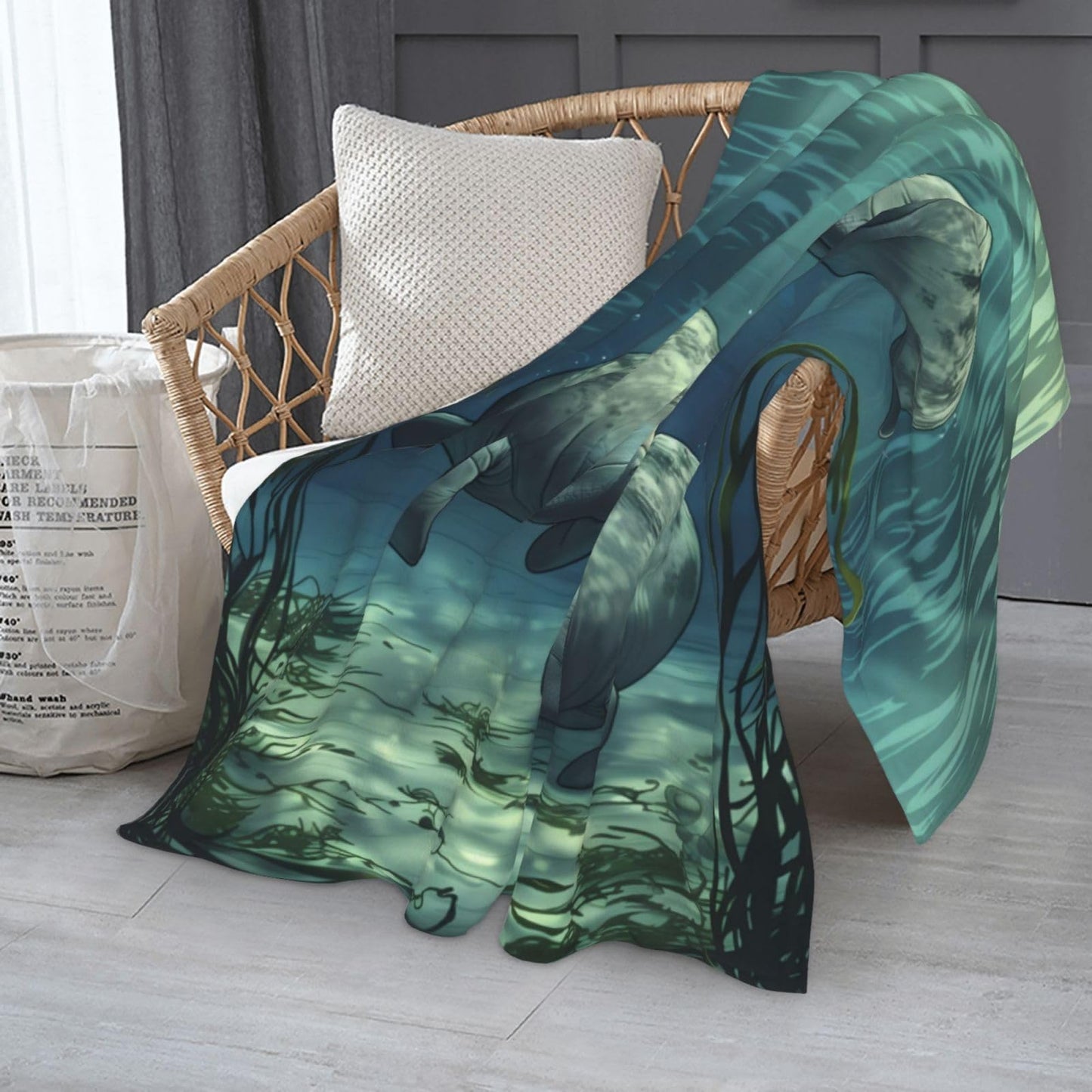 Cute Manatee Blanket Gifts for Women Manatee Lovers, Ocean Manatees Themed Throw Blankets, Soft Cozy Lightweight Plush Throws for Living Room Sofa Couch Home Decor 50x60in