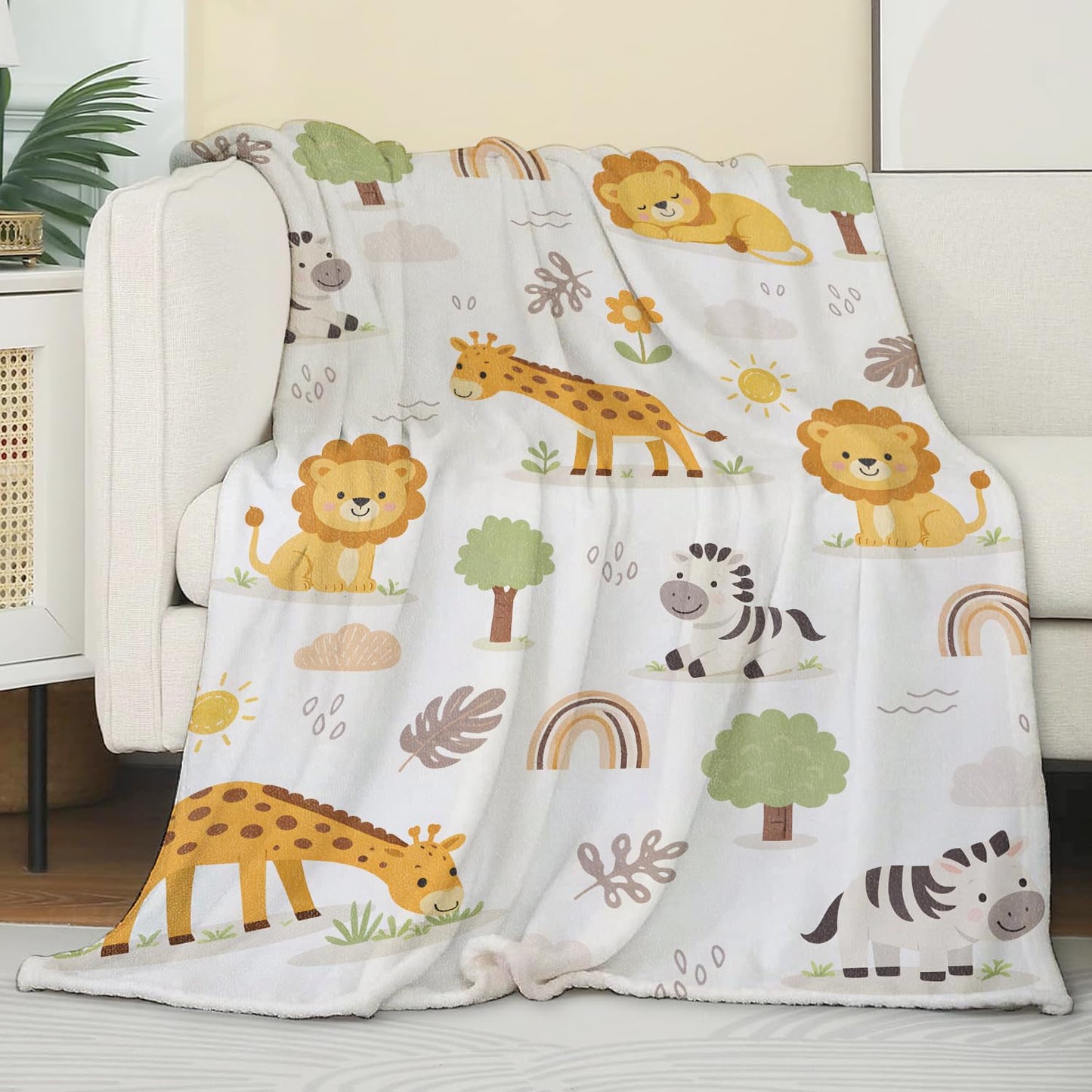 Zeleda Cute Giraffe Cozy Throw Blanket for Couch Sofa Bed, Soft Flannel Cartoon Lion Zebra Blankets for Kids Girls Boys, Warm Lightweight Adorable Animal Throws for Room Decor Gifts, 50x60 Inches