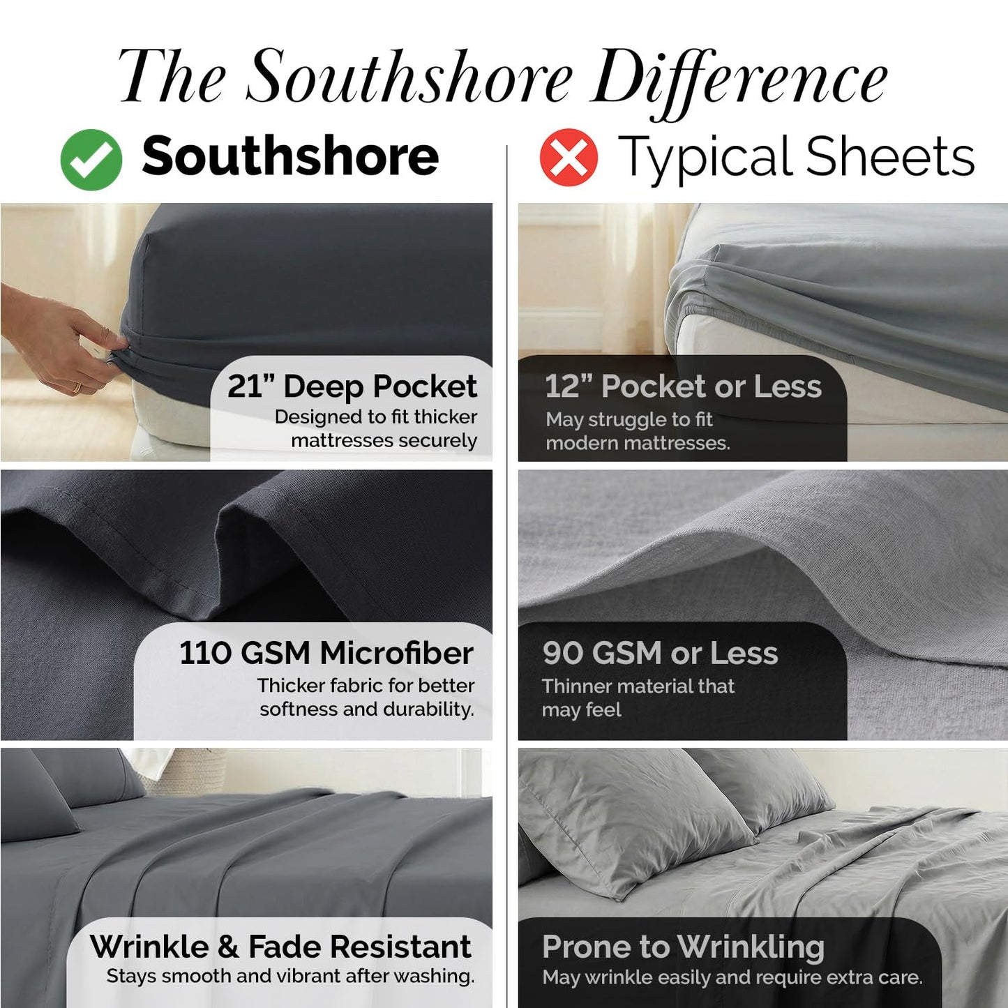 Southshore Fine Living, Inc. Queen Bed Sheets deep Pocket Set with 21" Deep Queen Fitted Sheet, Pillow Cases Standard Set of 2 | Hotel Luxury Quality | Easy Care Microfiber Sheets | Slate