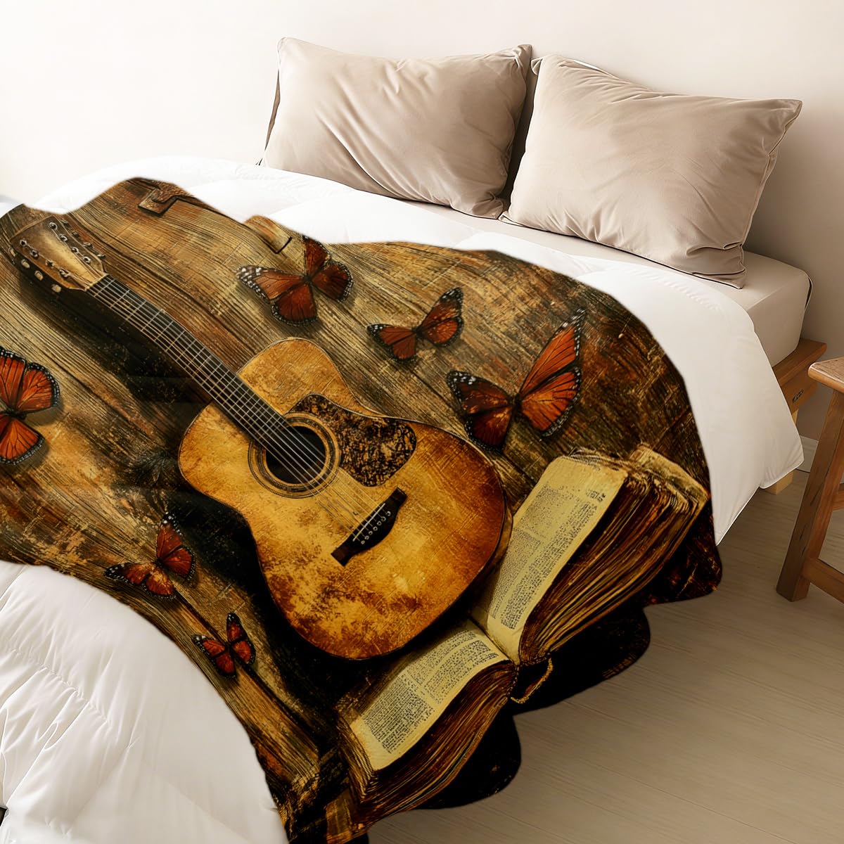HUNXIAOJ Guitar Blanket Throw Music Decor Flannel Throw Musical Instruments Bedding Guitar Fleece Blanket Gifts for Men Women Girls Boys Kids Couch Home Bedroom Living Room Musician Decor 49"x59"