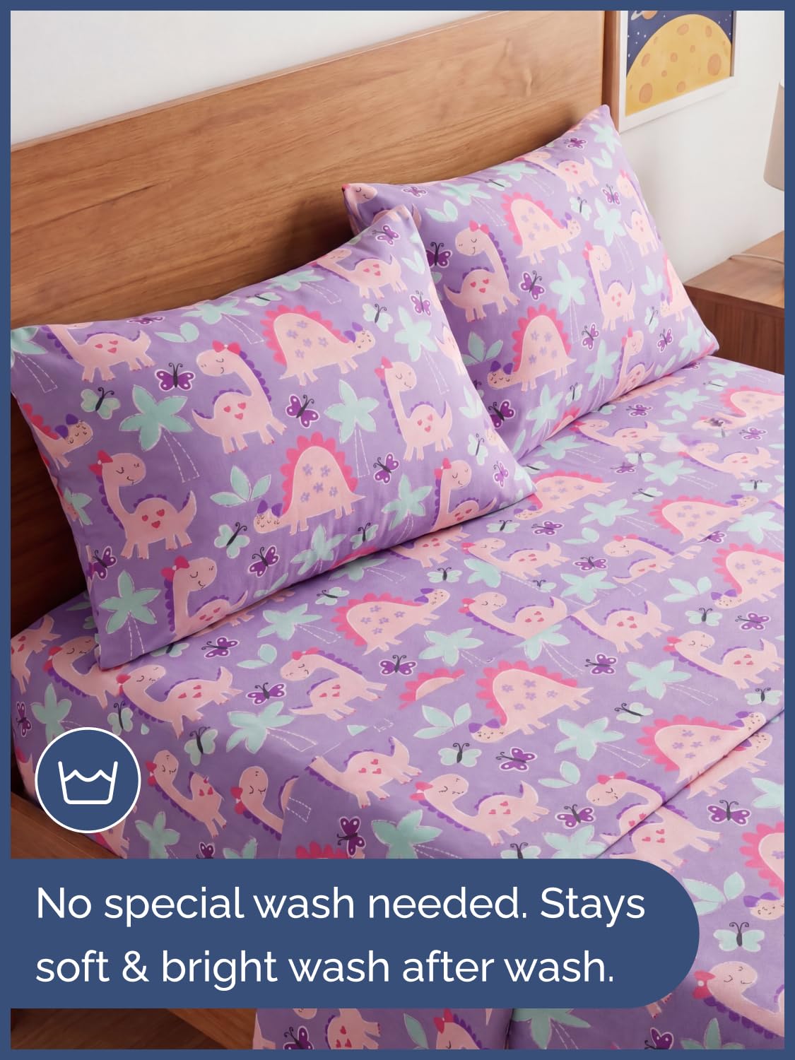 CGK Unlimited Kids Pink Dinos Full 4 Piece Sheet Set - Boys, Girls, Teens, Toddler - Easy Fit with Deep Pockets - Soft, Cooling & Breathable Sheets - Cute, Cozy, Fade & Wrinkle Free - Machine Washable