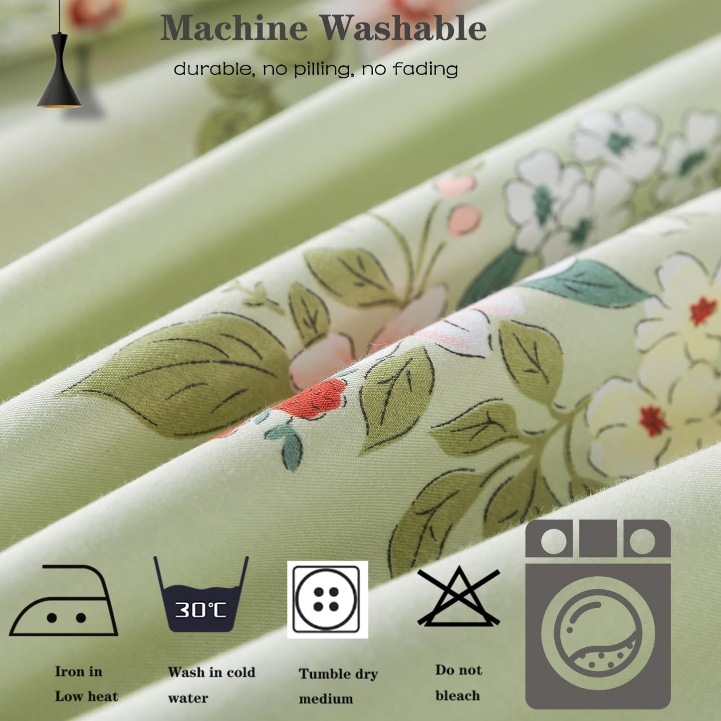 FADFAY Queen Sheet Set Floral Bed Sheets Percale Cotton Botanical Deep Pocket Sheets Sage Green Flower Printed Luxury Bedding Super Soft Breathable for Queen Size Bed 4 Pcs