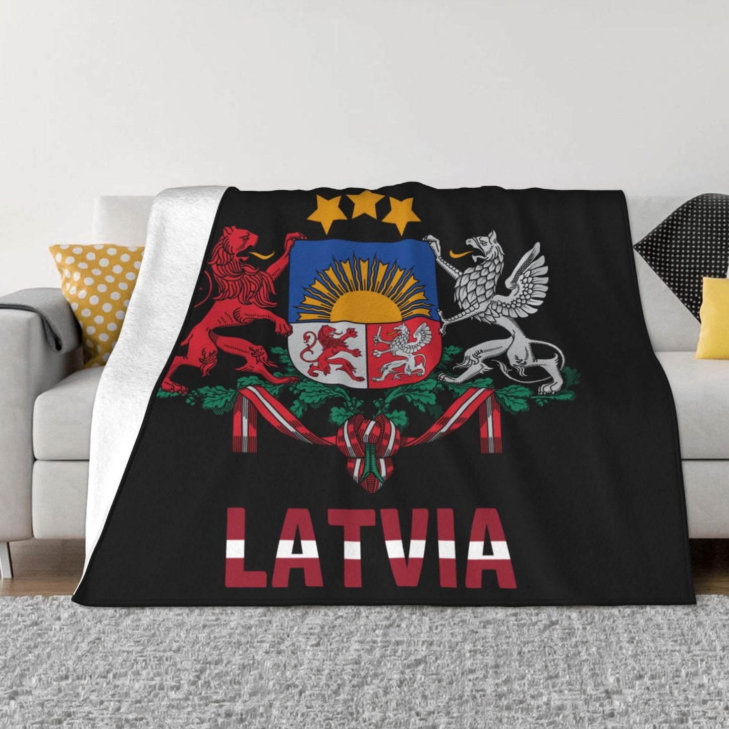 Throw Blanket Latvia National Emblem Super Soft Flannel Caroset Lightweight Warm No Pilling Woollen Blankets Sofa Bed Dorm Bedroom Office Home 80"X60"
