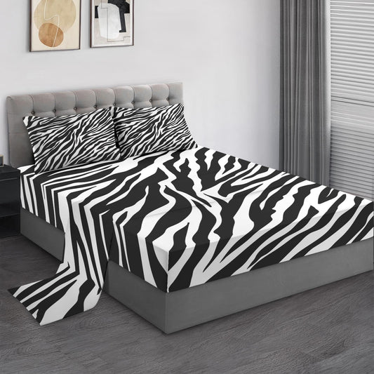 Pamnest Twin Size Bed Sheet Sets, Zebra Stripe Animal Soft Microfiber 3 Pcs Bedding Sets for Kids and Adults Bedroom Bed Decor, Black White Flat, Fitted Sheet and Pillowcases
