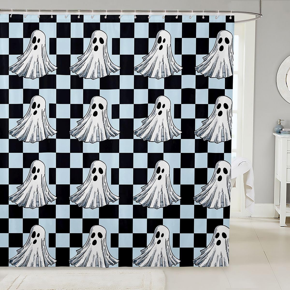 Feelyou Spooky Ghost Shower Curtain for Bathroom Decor Halloween Bath Curtain for Stalls Bathtubs Green Maze Lattice Bathroom Accessories Goth Waterproof Polyester Fabric with 12 Hooks 72"x72"