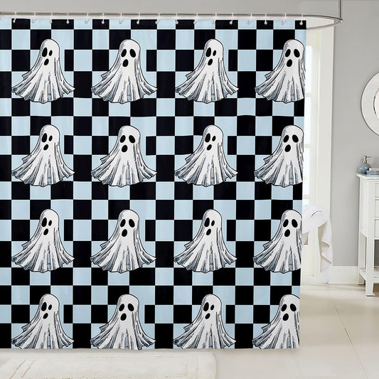 Feelyou Spooky Ghost Shower Curtain for Bathroom Decor Halloween Bath Curtain for Stalls Bathtubs Green Maze Lattice Bathroom Accessories Goth Waterproof Polyester Fabric with 12 Hooks 72"x72"