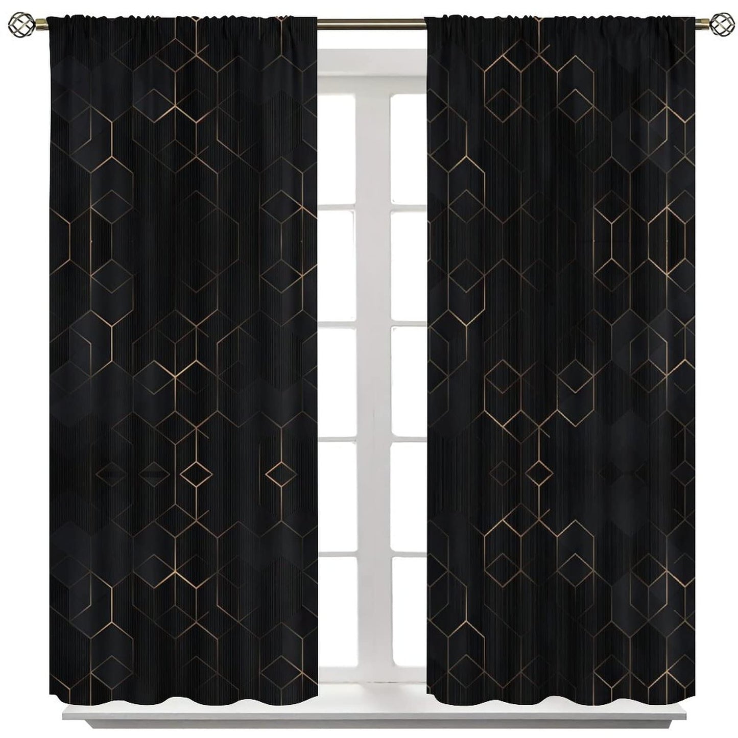 Luxury Abstract Blackout Curtains,Black Golden Light Lines Geometric Texture Illustration Blackout Window Door Curtains for Living Room Bedroom Decor W42xL45in