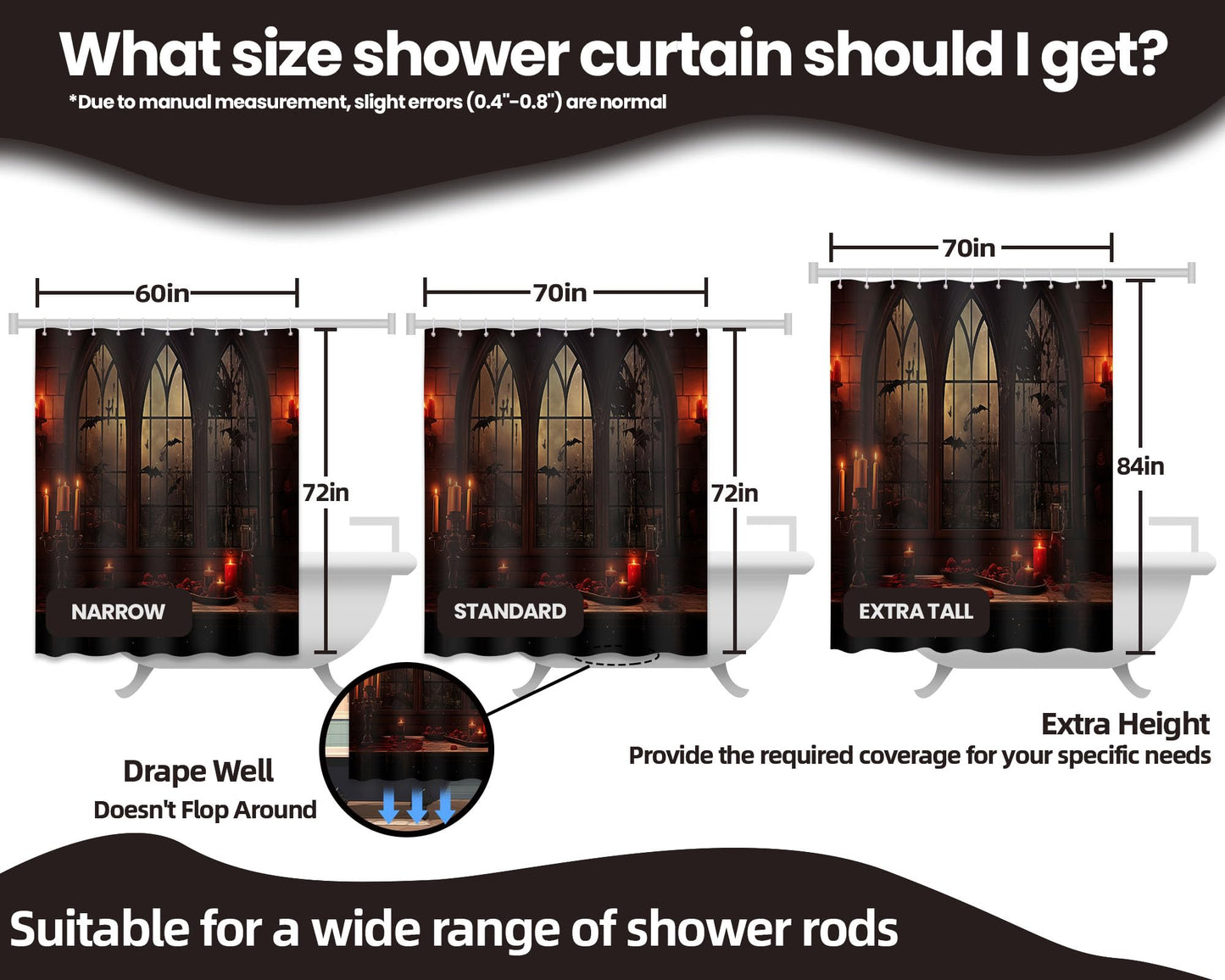 Lvetong Gothic Haunted Mansion Shower Curtain, 70" W x 72" L