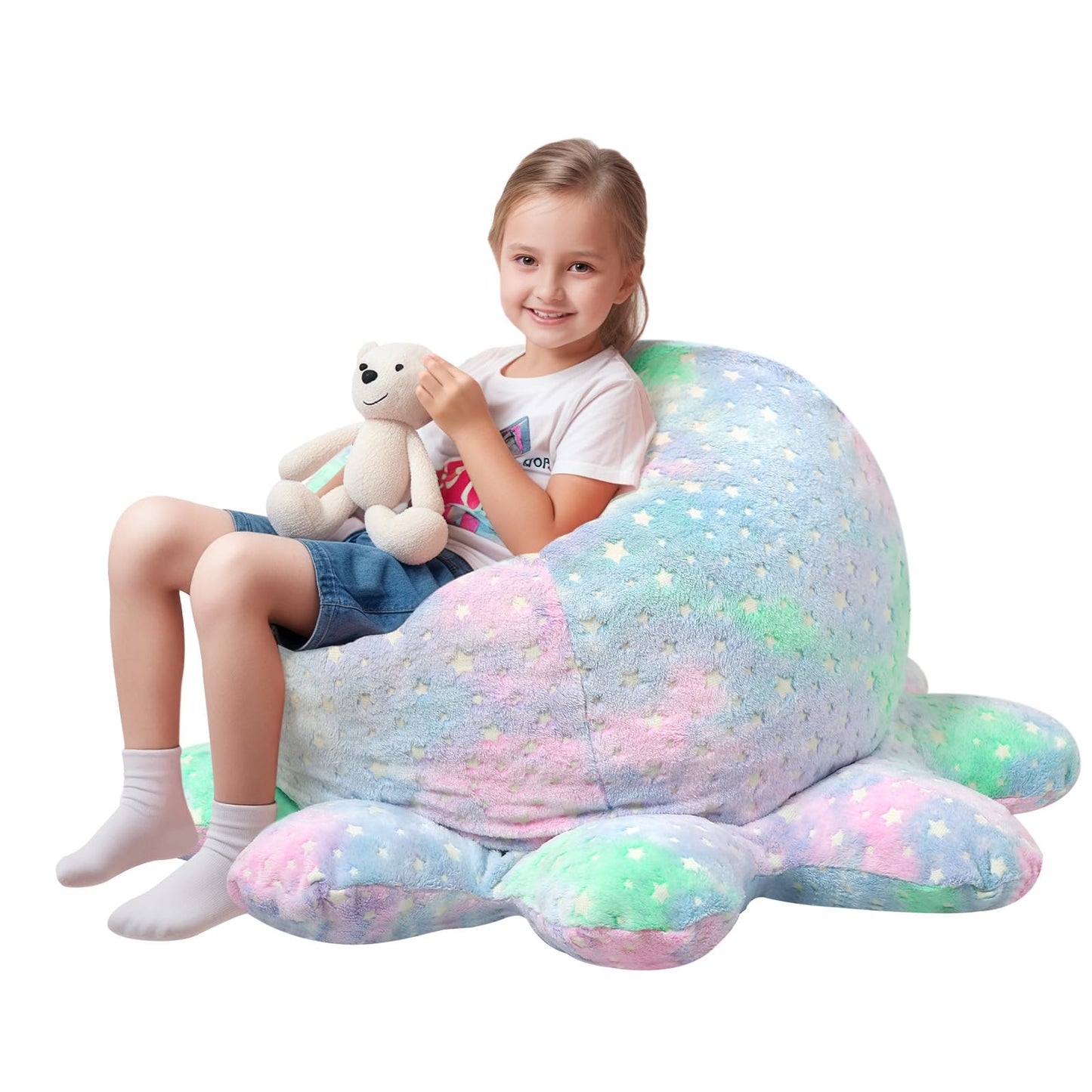 COMAX Bean Bag Chairs for Kids 8-12, Large Kid Beanbag Chair with Filler, Big Toddler Lazy Floor Stuffed Couch Sofa for Girls Boys, Glowing Star