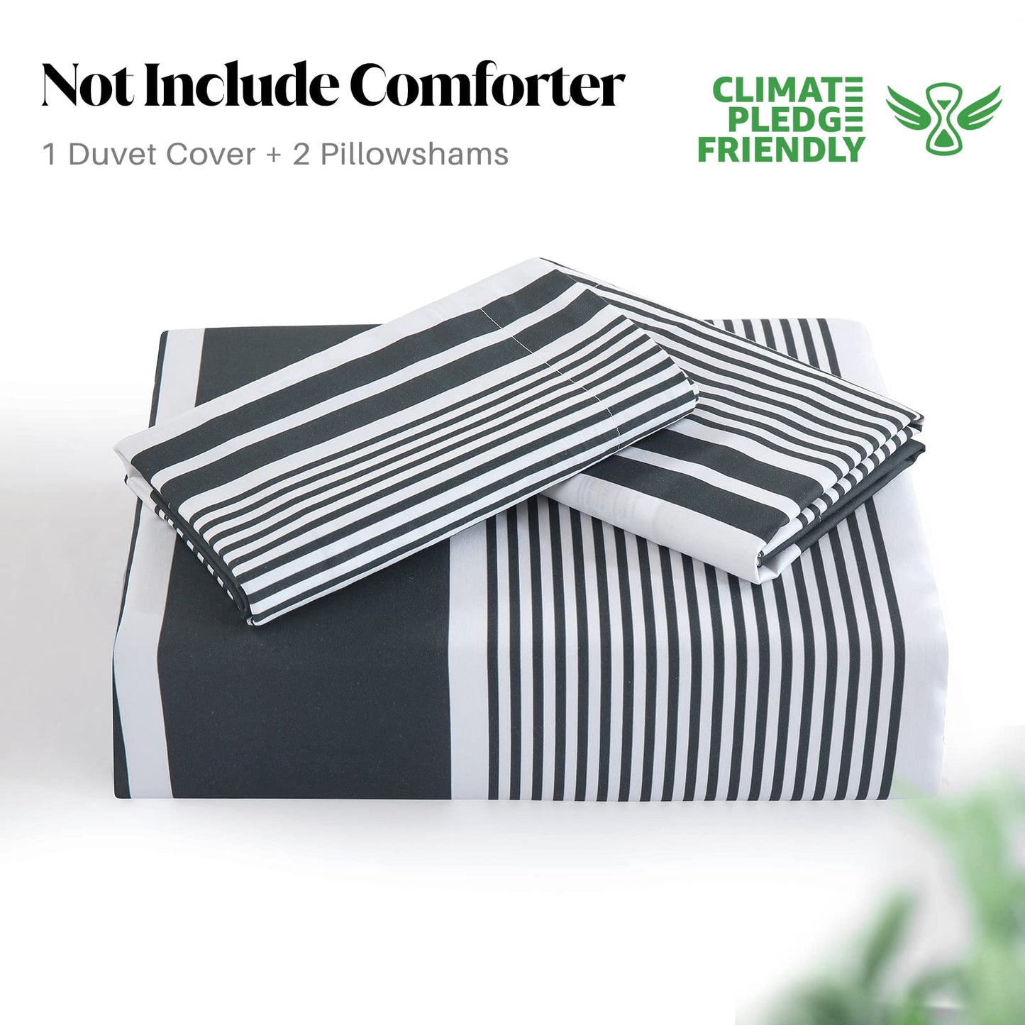 CozyDH Duvet Cover Set King Size - 100% Cotton 400 Thread Count Lightweight Soft Modern, 3 Pieces Striped Bedding Set with 8 Ties Zipper Closure (Black Gray, 104x90, NO Comforter)
