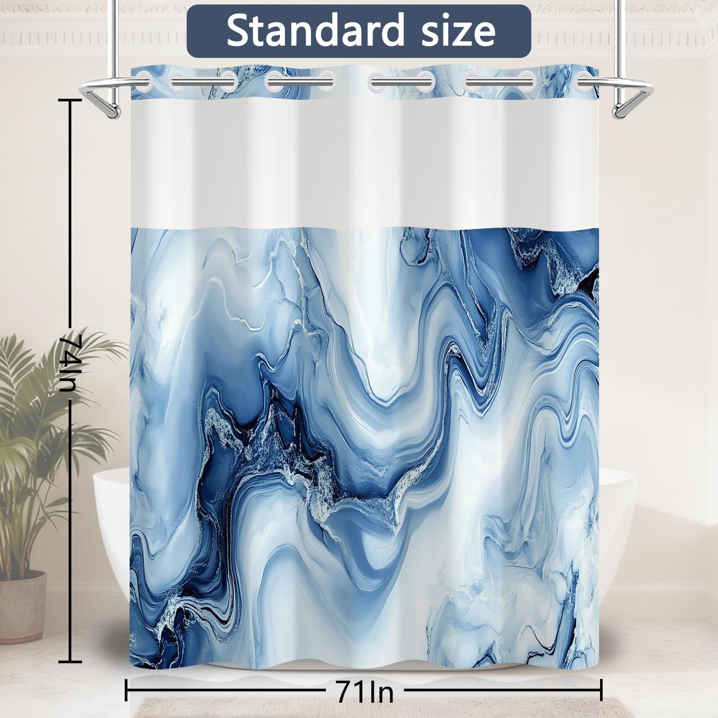 NAEMBCU No Hook Shower Curtain Set with Snap-in Liner 71x74 Inch