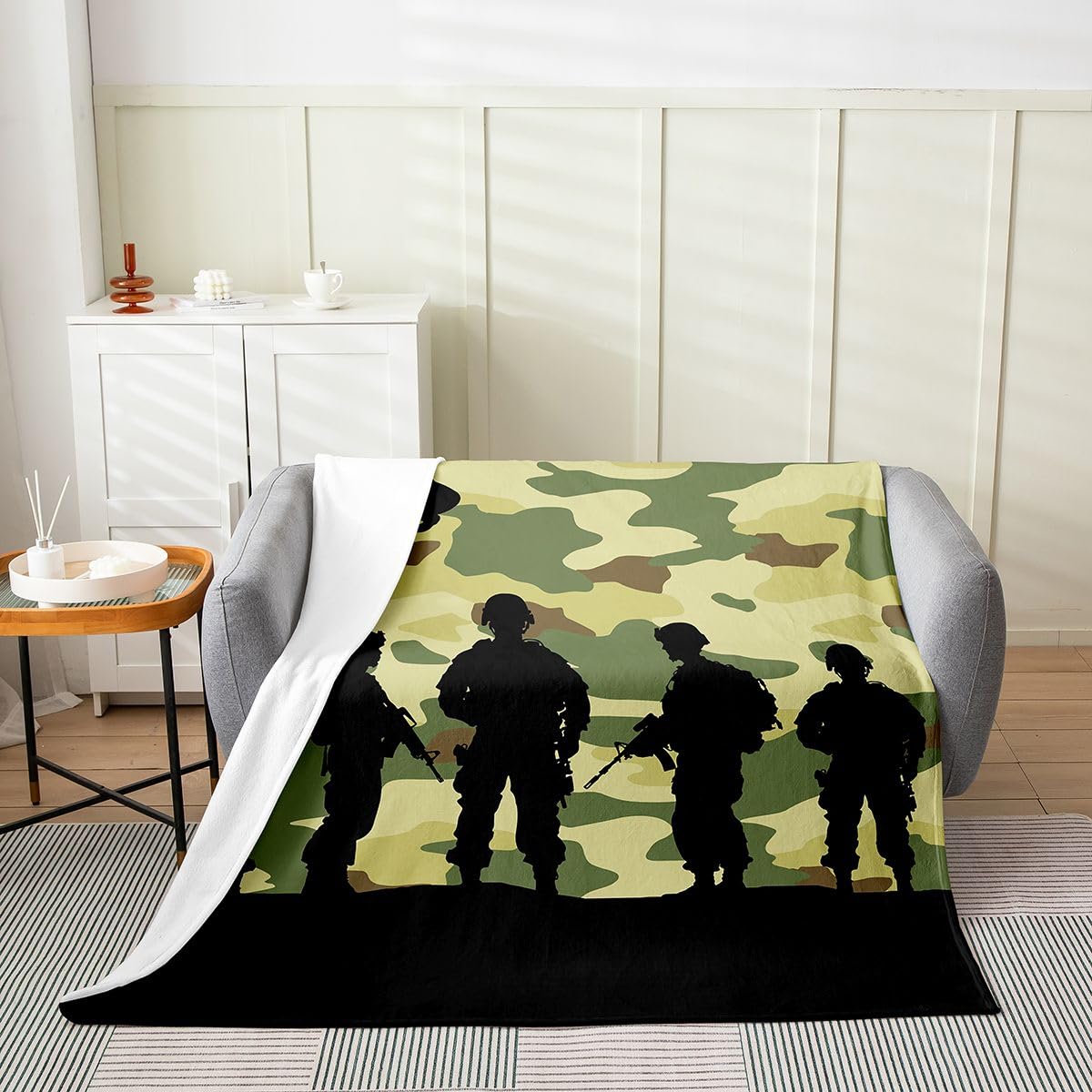 Erosebridal Camouflage Soldier Flannel Blanket 40x50 Inch Military Helicopter Fleece Blanket Boys Men Camo Army Silhouettes Fuzzy Plush Throw Teens Adults Trendy Shadow Art Decor