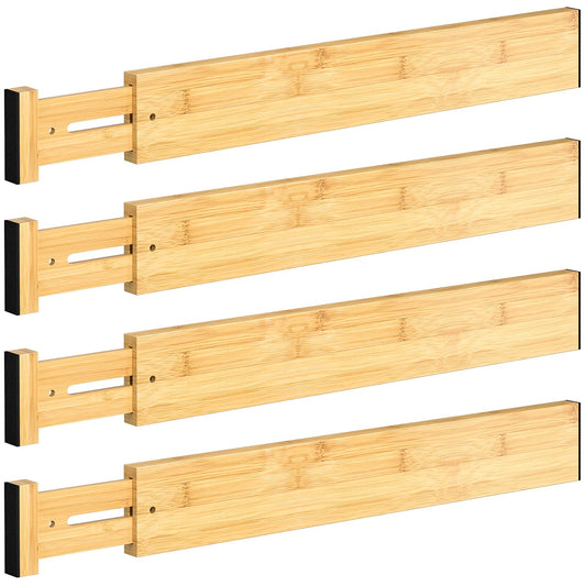 DUCOO 4 PCS Drawer Divider, 17"-22" Adjustable Bamboo Drawer Dividers Organizers, Expandable Separators for Kitchen, Clothes, Dressers, Home, Office