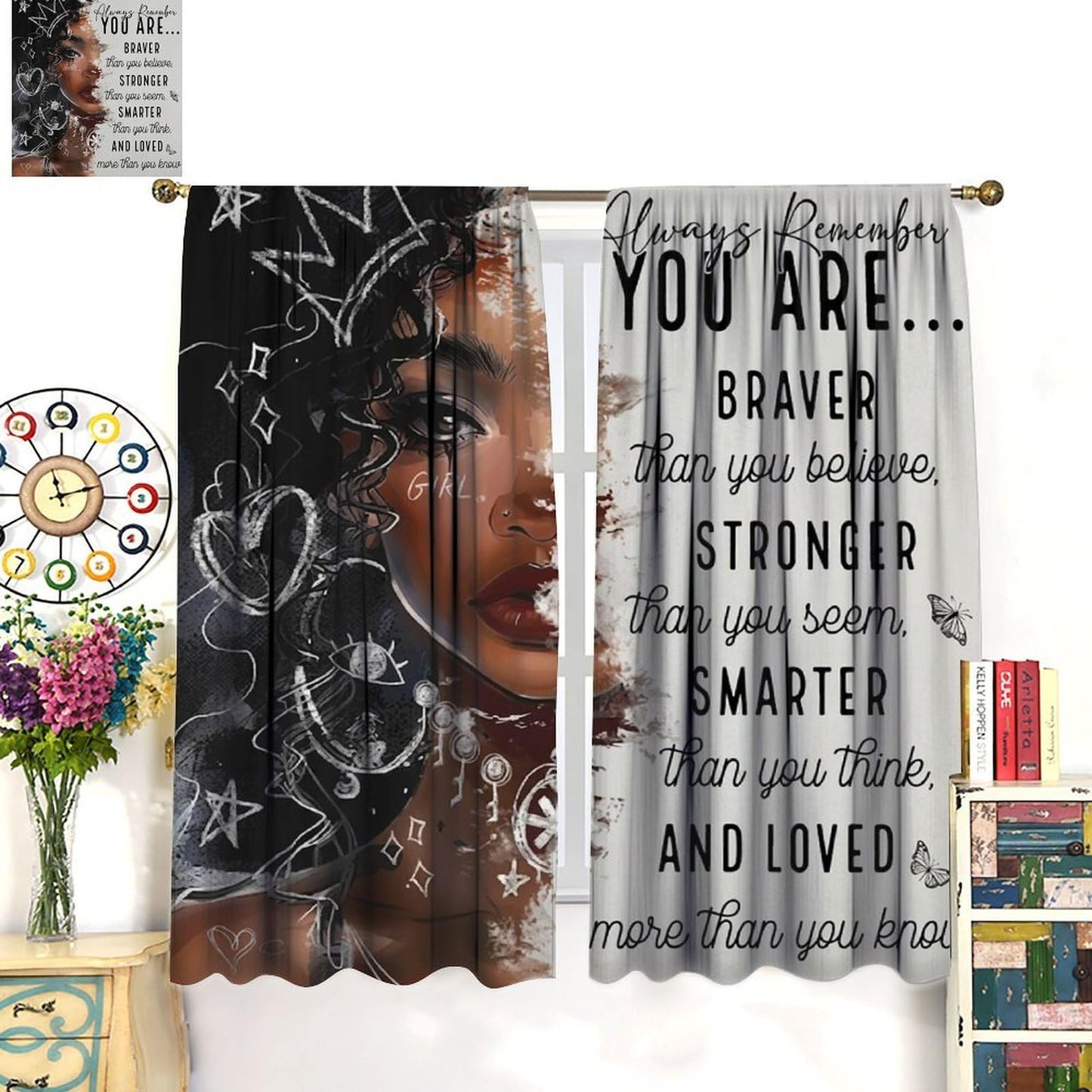 TFOSO African American Curtains,Black Girls Woman Funny Inspirational Quotes Home Decor Drape for Bedroom Living Room Kitchen Window Treatment 2 Panels Set Total Size 42" W X 45" L Inch