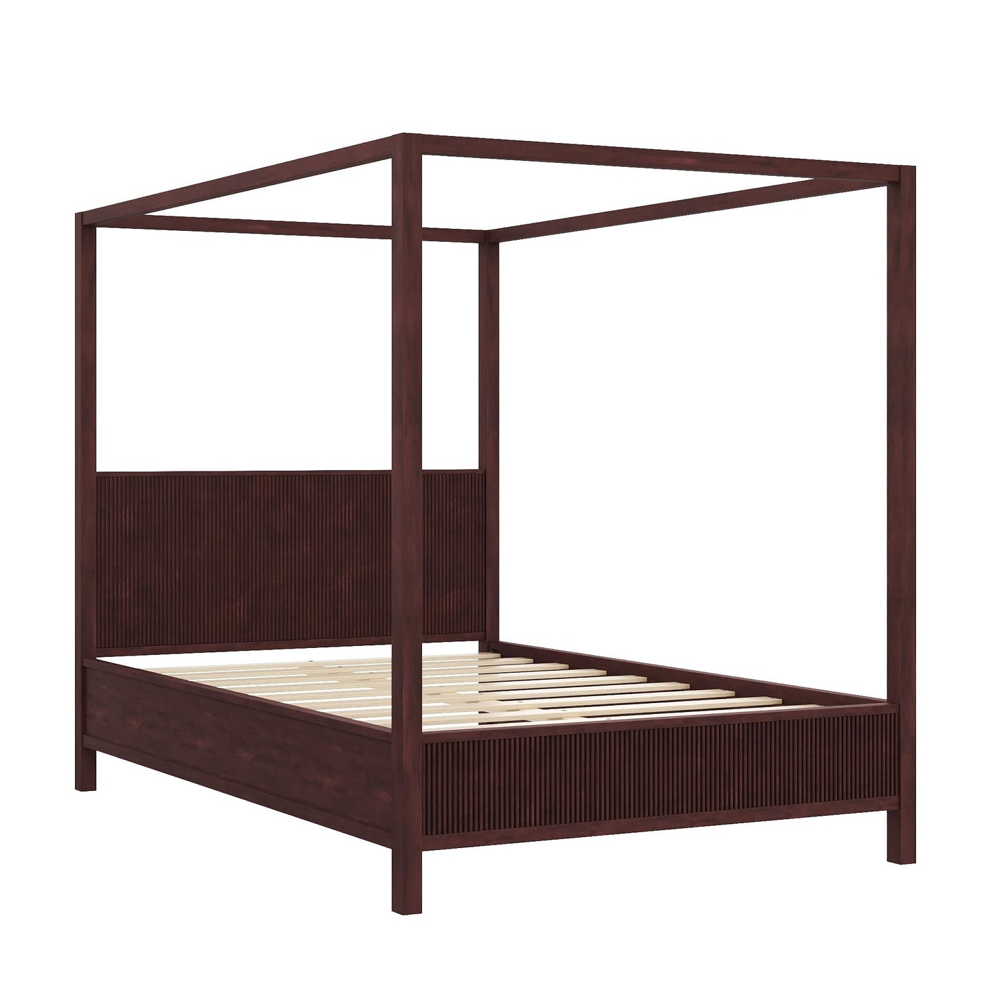 Espresso Solid Wood Canopy Bed Frame Queen Size with Headboard Four-Posters Bed, 6" Under Bed Storage Wooden Platform Frames, 12- Leg ＆ 10-Slat Support, No Box Spring Needed (Espresso, Queen, 75.5"H)