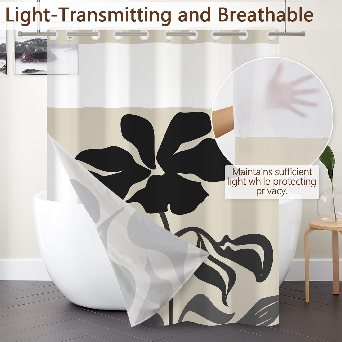 NAEMBCU Abstract No Hook Shower Curtain with Liner 71 x 74 Inch