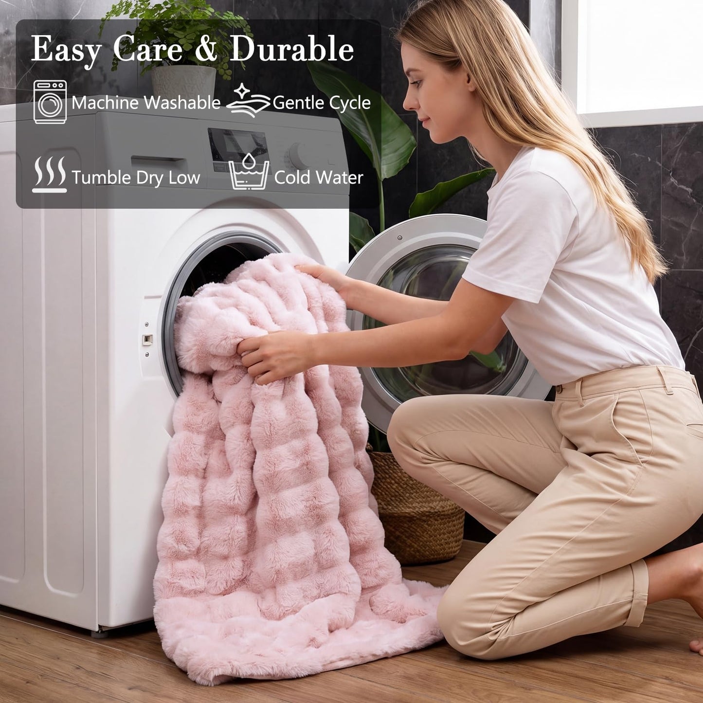 Opulapel Light Pink Throw Blanket Fluffy Fuzzy Soft Blanket for Couch Faux Rabbit Fur Blanket Bubble for Bed Living Room Gift for Women,50 * 60 Inches 860GSM