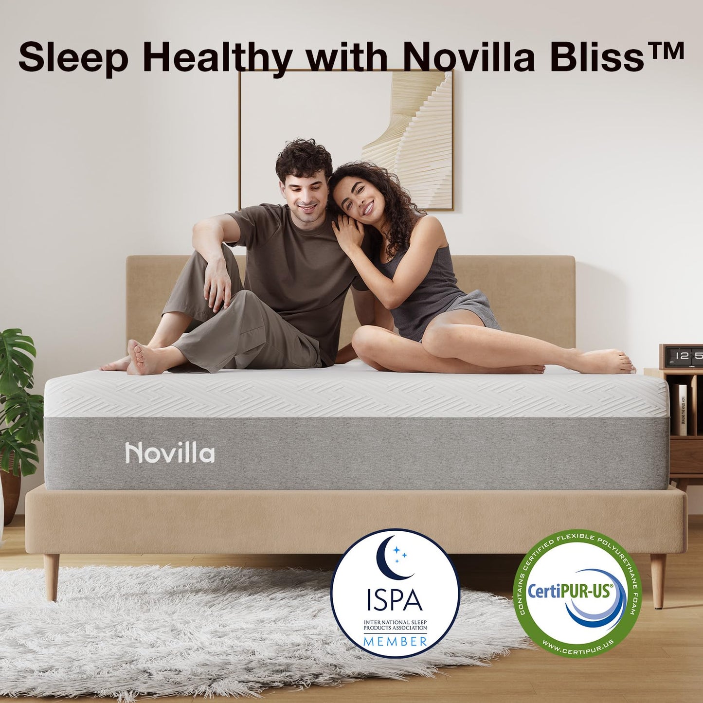 Novilla King Size Mattress, 12 Inch Gel Memory Foam King Mattress for Cool Night & Pressure Relief, Medium Plush Feel with Motion Isolating, Bliss
