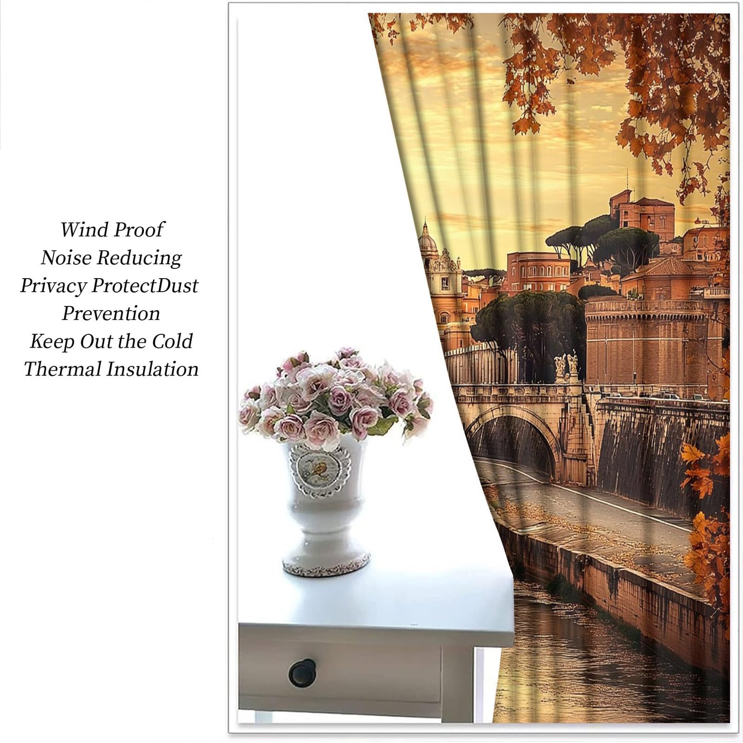 XAFIAUR Castle Blackout Curtains Autumn City View Darkening Grommet Window Drapes European Architecture Print Decor Curtains Apartment Bedroom Living Room 2 Panel Set, 31.5" W x 45" L x2