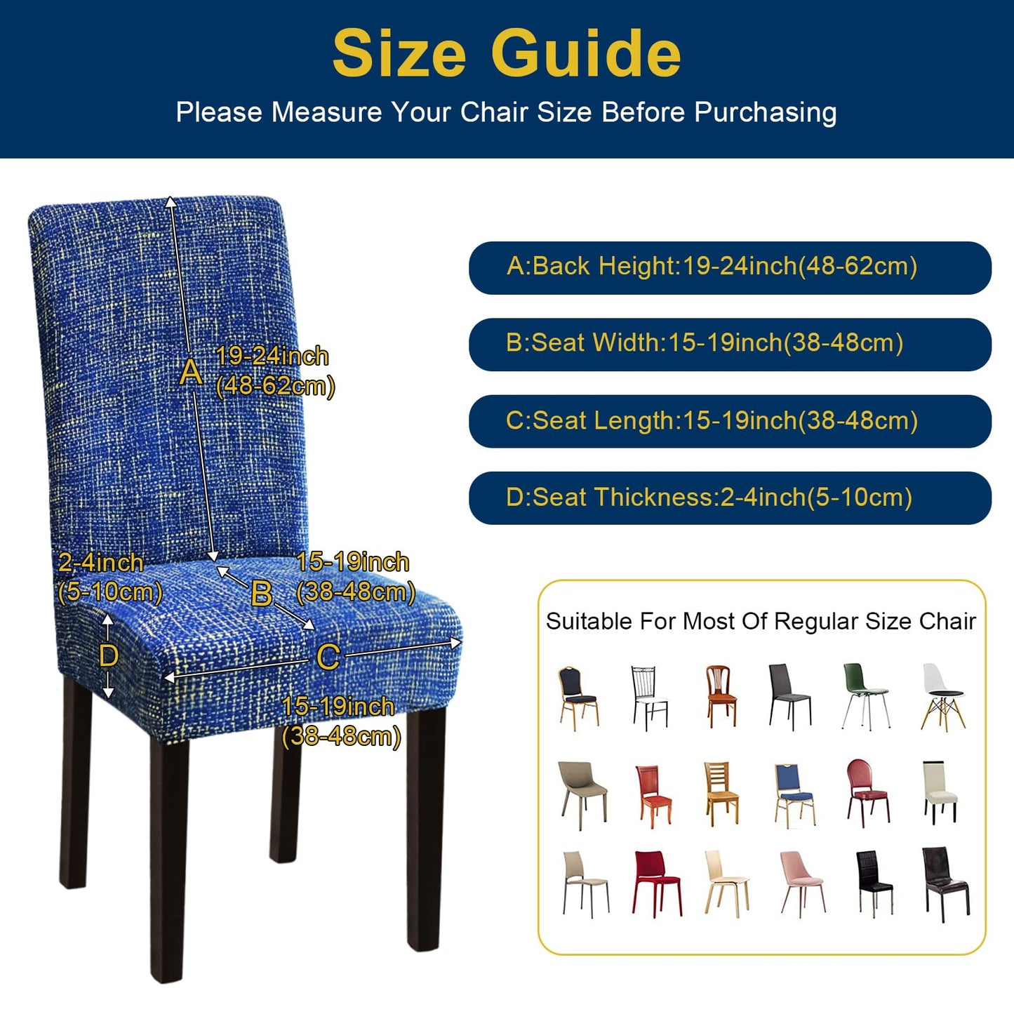Fafua Chair Covers, Dining Room Chair Covers, Stretch Kitchen Chair Covers/Dining Room Chair Covers Set of 4, Removable Washable Dining Chair Slipcovers for Home, Hotel, Banquet, Linen Blue Pattern