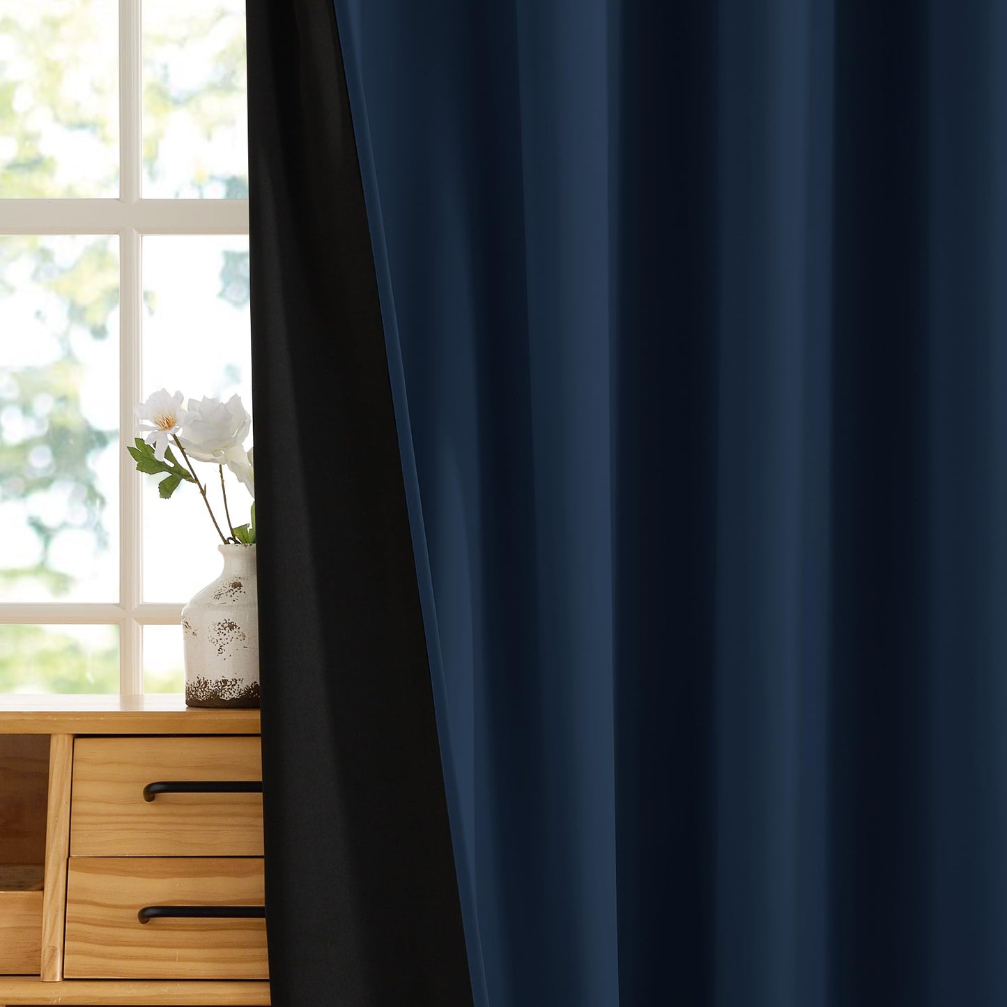 RYB HOME 100% Blackout Navy Blue Curtains for Living Room, Grommet Heat & UV Blocking Total Room Darkening Noise Reducing Curtains for Sunroom Nursery, 52 inches Wide by 84 inches Long