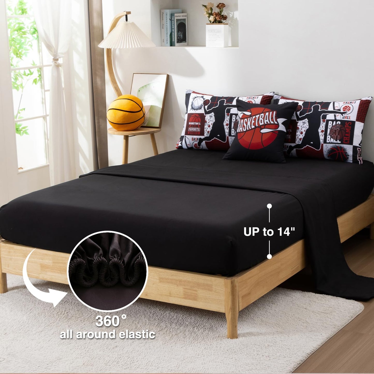 A Nice Night Sports Geometric Grid Baseketabll Patchwork Baskeball Printed for Boys Twin 6Pcs Bed in A Bag Comforter Bedding Set,Red