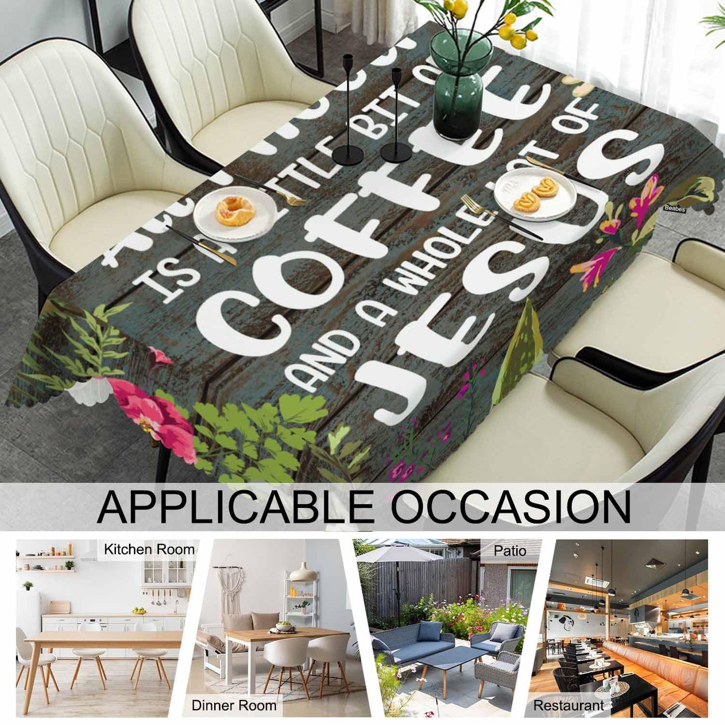 Beabes Bible Quote Decorative Tablecloth, Christian Verse Kitchen Table Cover Oblong 52"X70" Tablecloths Dining Table Cloth Buffet Parties Patio and Camping All I Need is A Whole Lot of Jesus