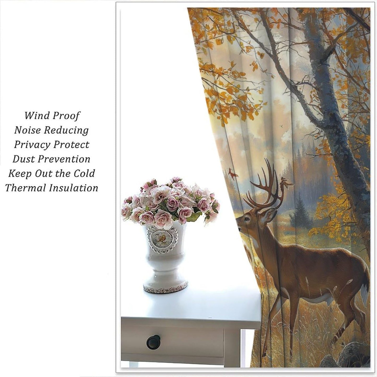 LOMADIA Wildlife Deer Blackout Curtains, Rustic Forest Hunting Farmhouse Retro Elk Pattern Drapes Home Window Treatments Curtain for Kitchen Bedroom Living Room Decor 42" W x 45" L