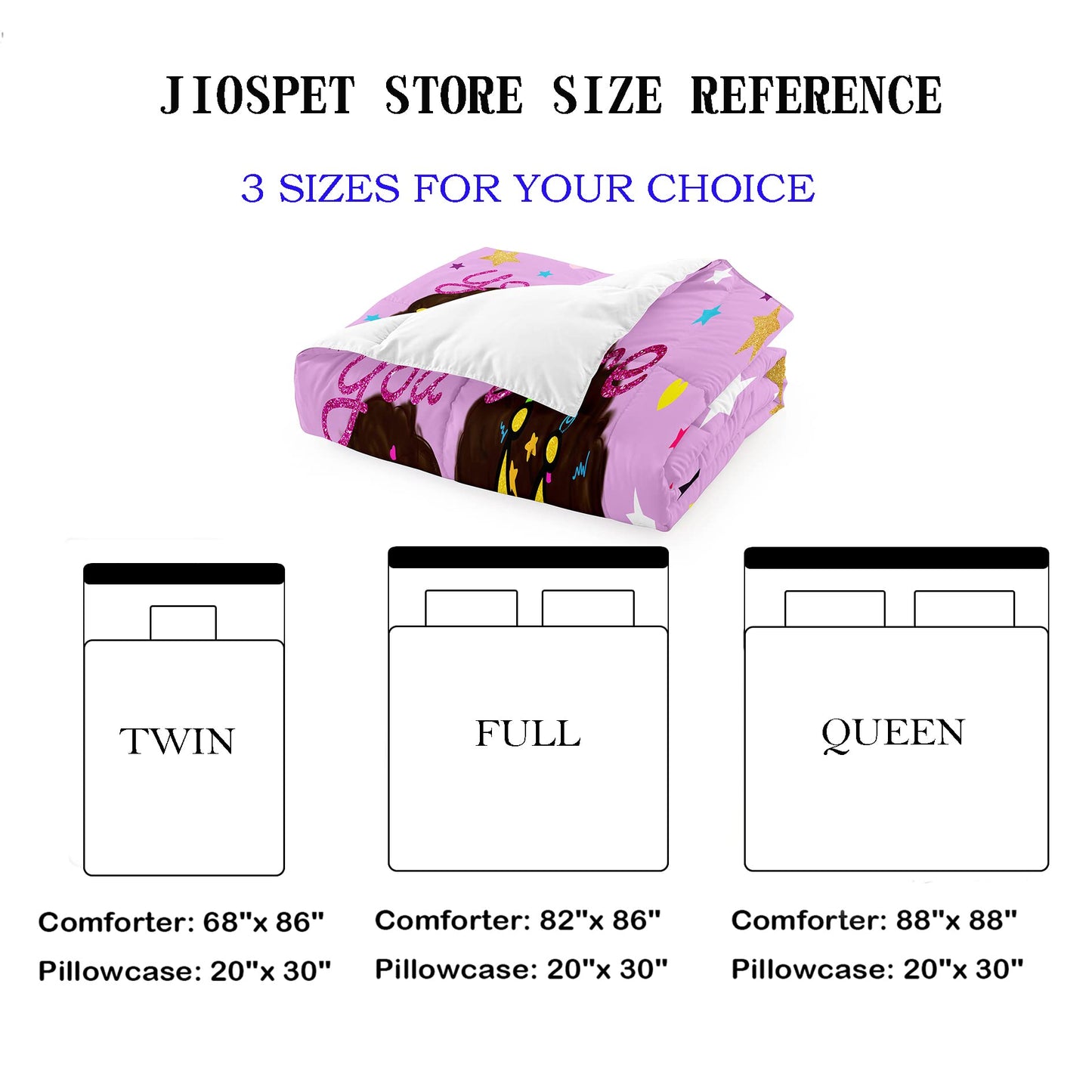 Jiospet Black Girl Comforter Sets Twin -African Girls Comforter for Kids Cute Bedding Sets for Princess Room Decor for Girls Bedroom