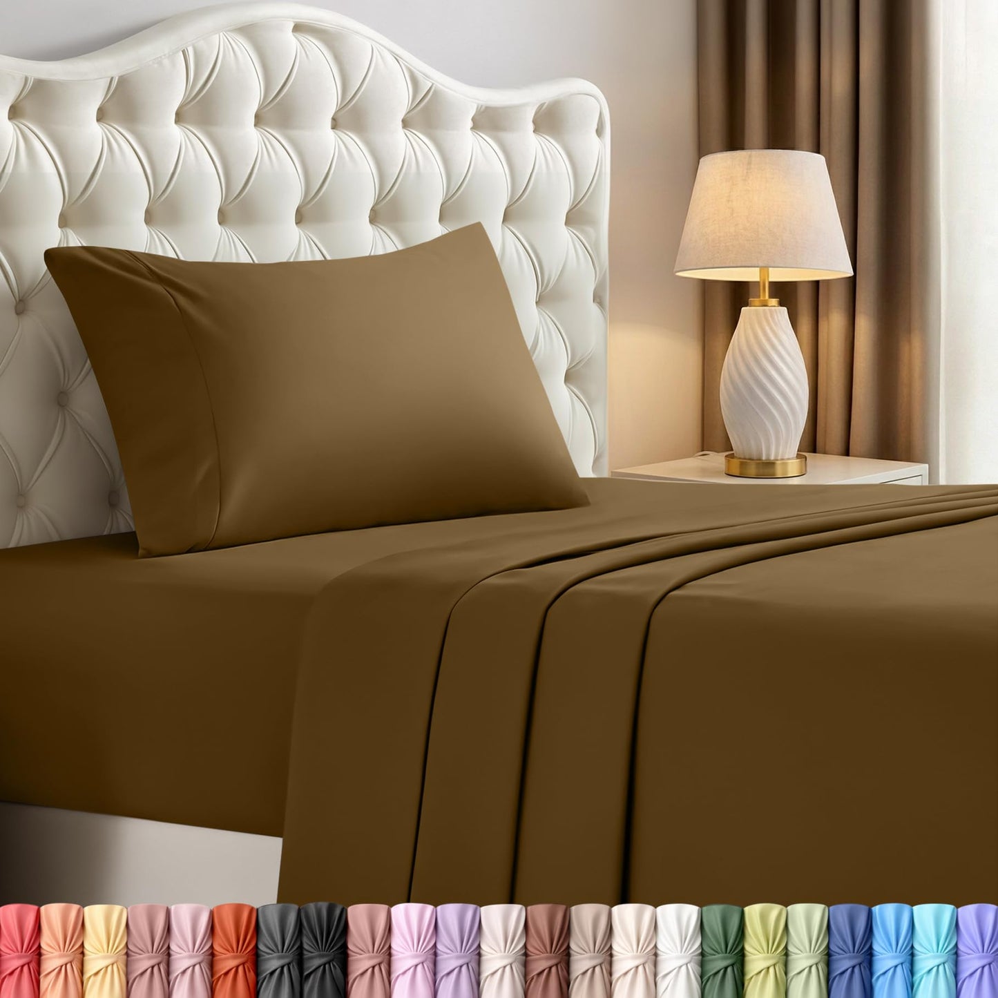 Utopia Bedding Twin Sheet Set – 3 Piece Bed Sheets for Twin Size Bed, Soft and Breathable Microfiber, Includes 1 Fitted Sheet, 1 Flat Sheet and 1 Pillowcase – Oeko Tex (Mocha)