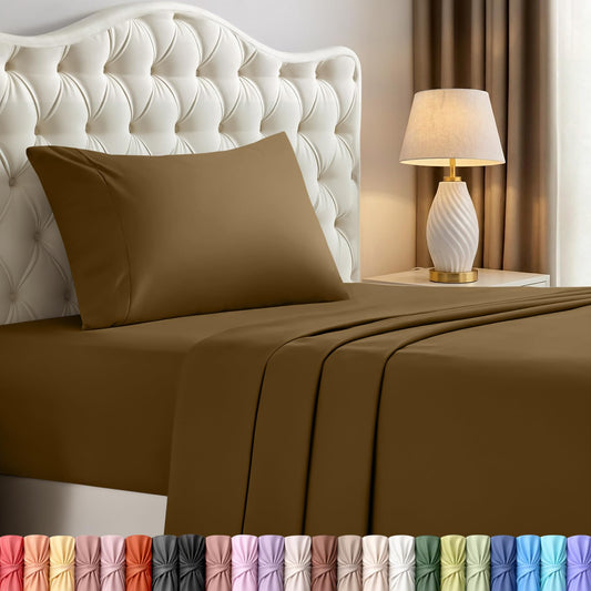 Utopia Bedding Twin Sheet Set – 3 Piece Bed Sheets for Twin Size Bed, Soft and Breathable Microfiber, Includes 1 Fitted Sheet, 1 Flat Sheet and 1 Pillowcase – Oeko Tex (Mocha)