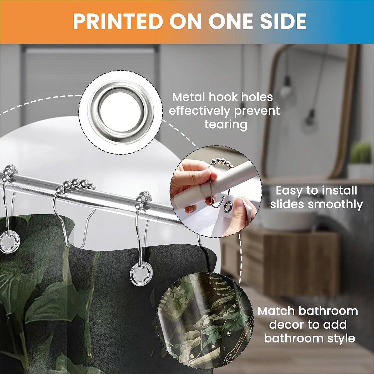 TANGXUNFA Skeleton General Shower Curtain for Bathroom, Water-Resistant Long Shower Curtain Set 72x72 Inch with Metal Grommets and 12 Metal Hooks