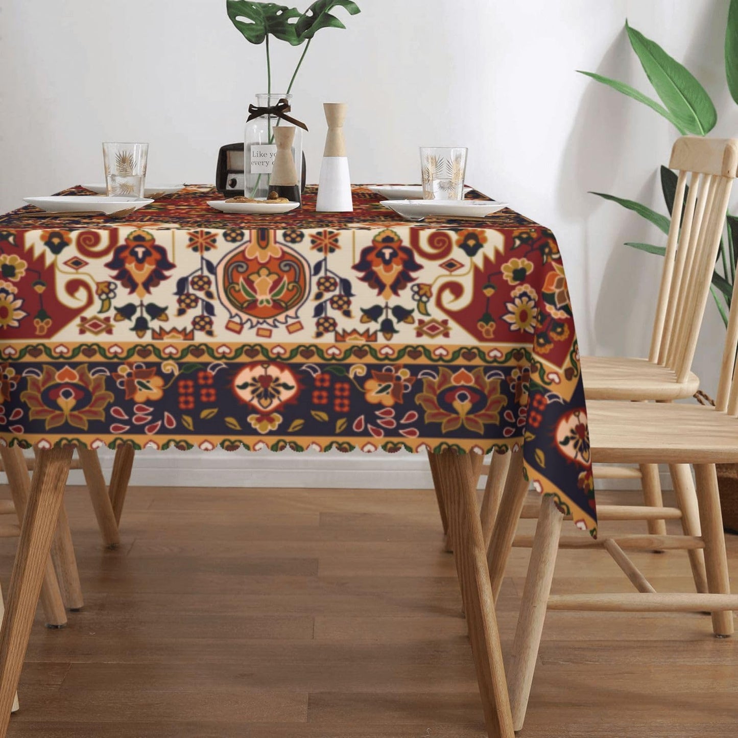 DANSICUINI Persian Carpet Design Rectangle Tablecloth Tribal Texture Table Cloth Boho Rust Rectangular Tablecloth Table Cover for Dining Kitchen Party 54 x 72 Inch