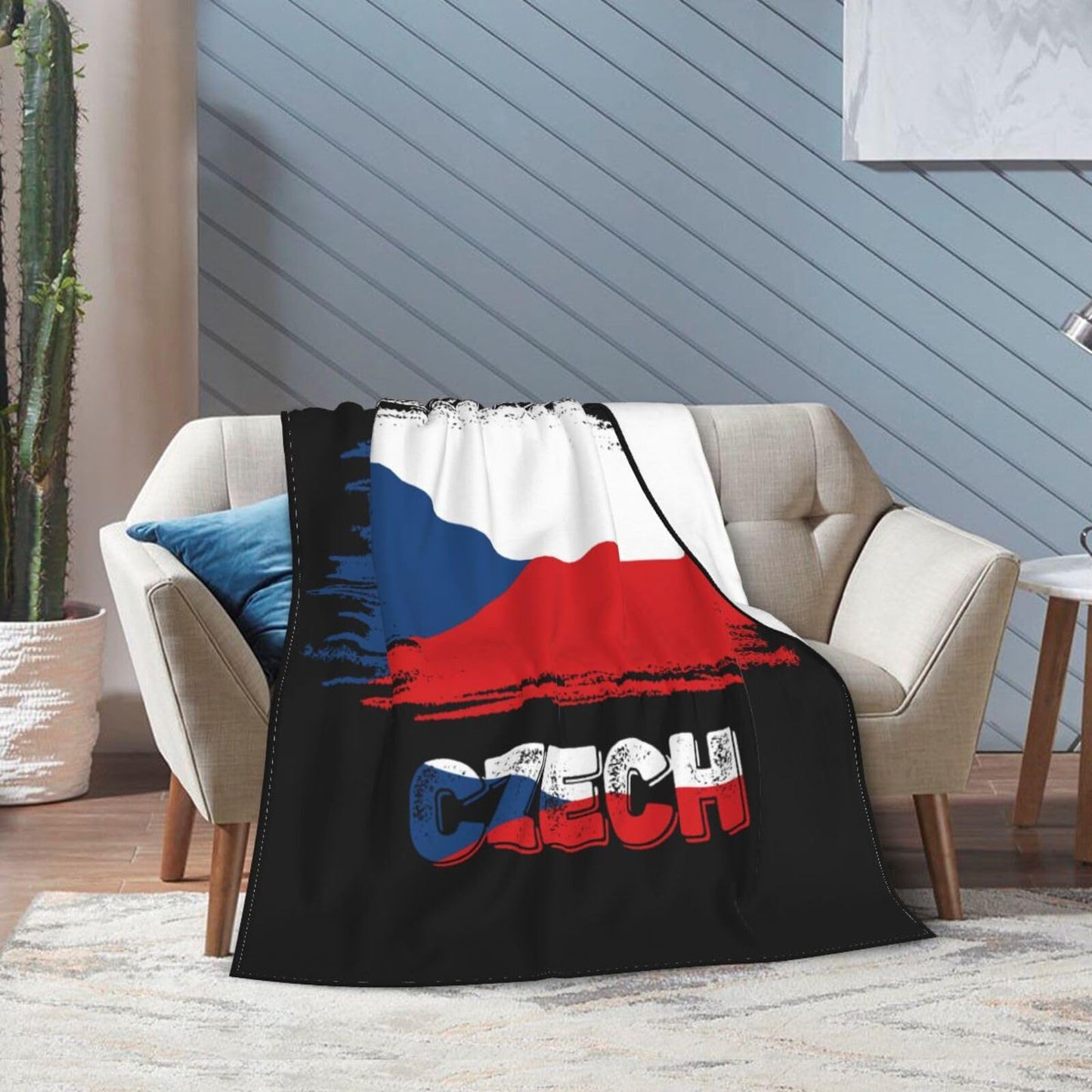 Czech Czechs Flag Blanket Throw Blanket for Couch Sofa Plush Fleece Bed Blankets Lightweight Comfy Flannel Ultra-Soft Warm Blankets for Home Camping Travel Gift 60"X50"